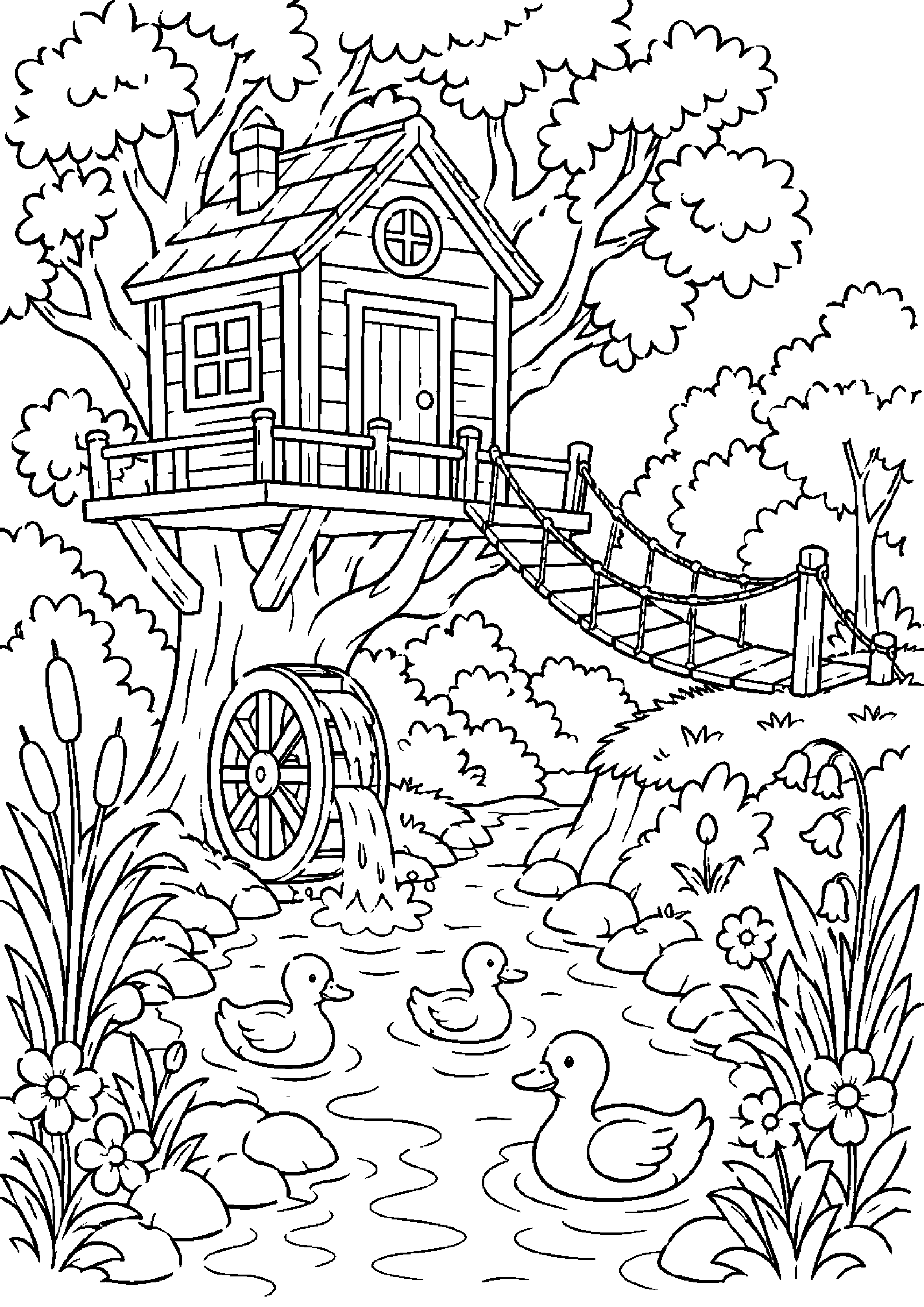 Coloriage maison dans les arbres à imprimer – dessin n°7