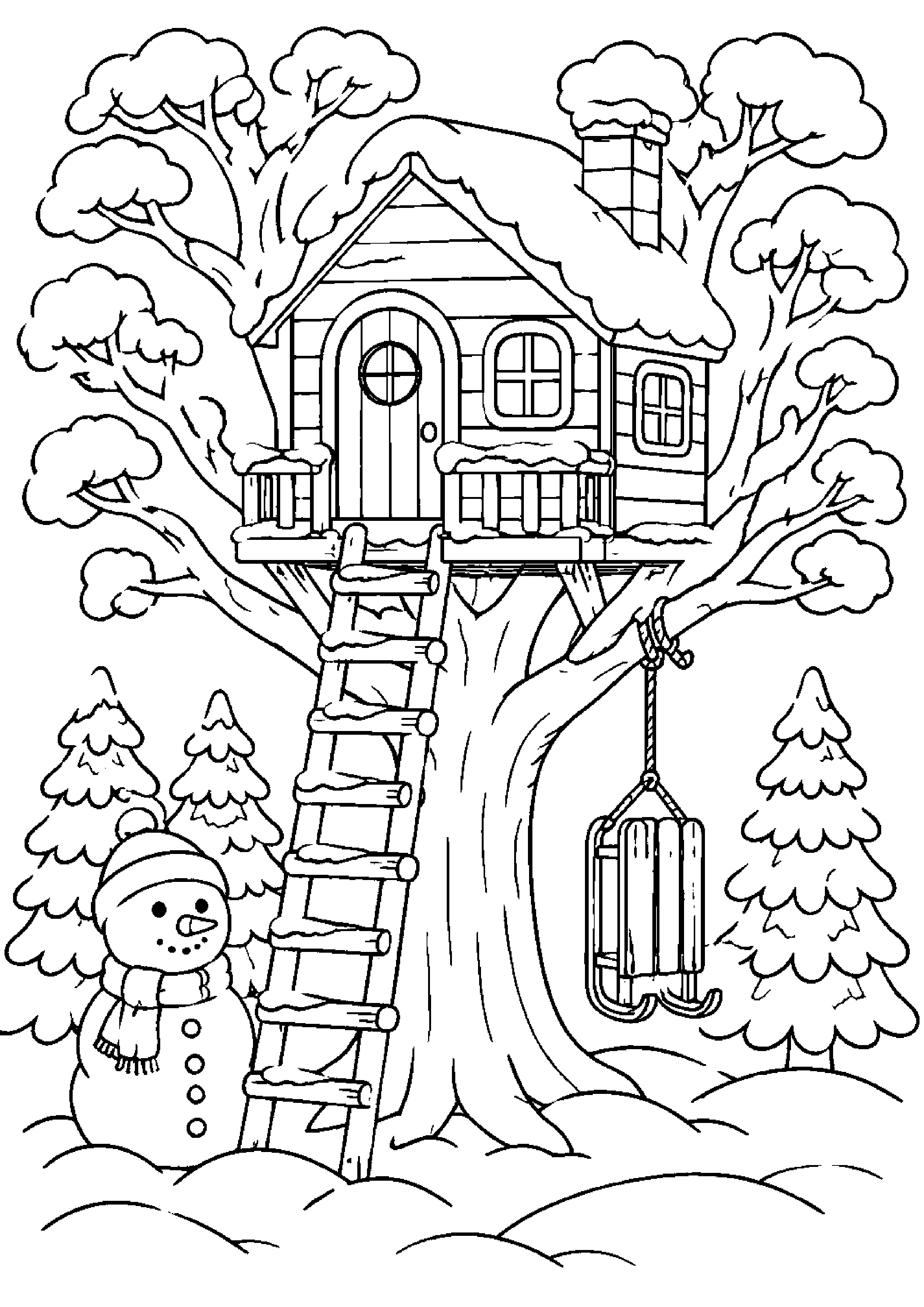 Coloriage maison dans les arbres à imprimer – dessin n°8