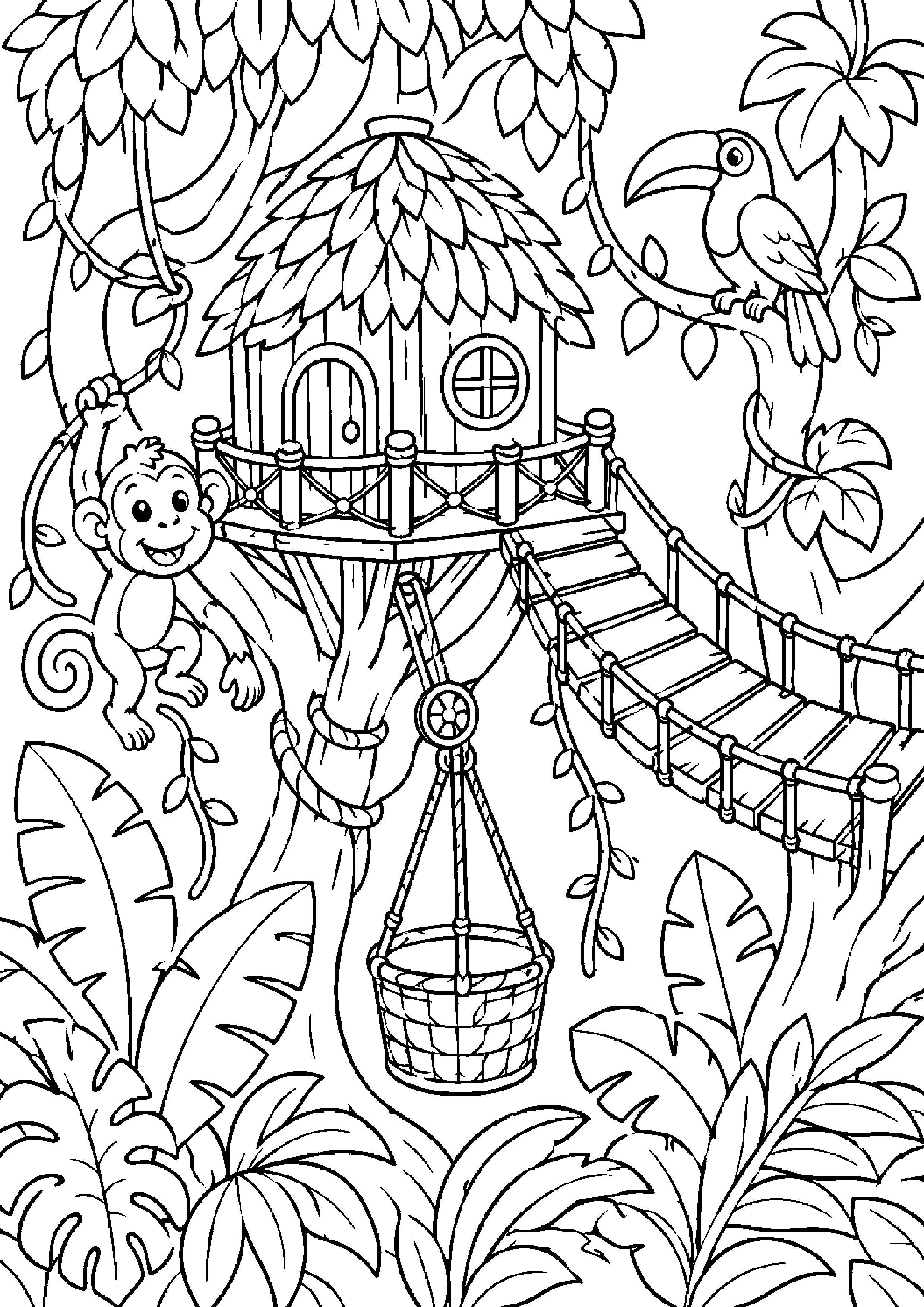 Coloriage maison dans les arbres à imprimer – dessin n°9