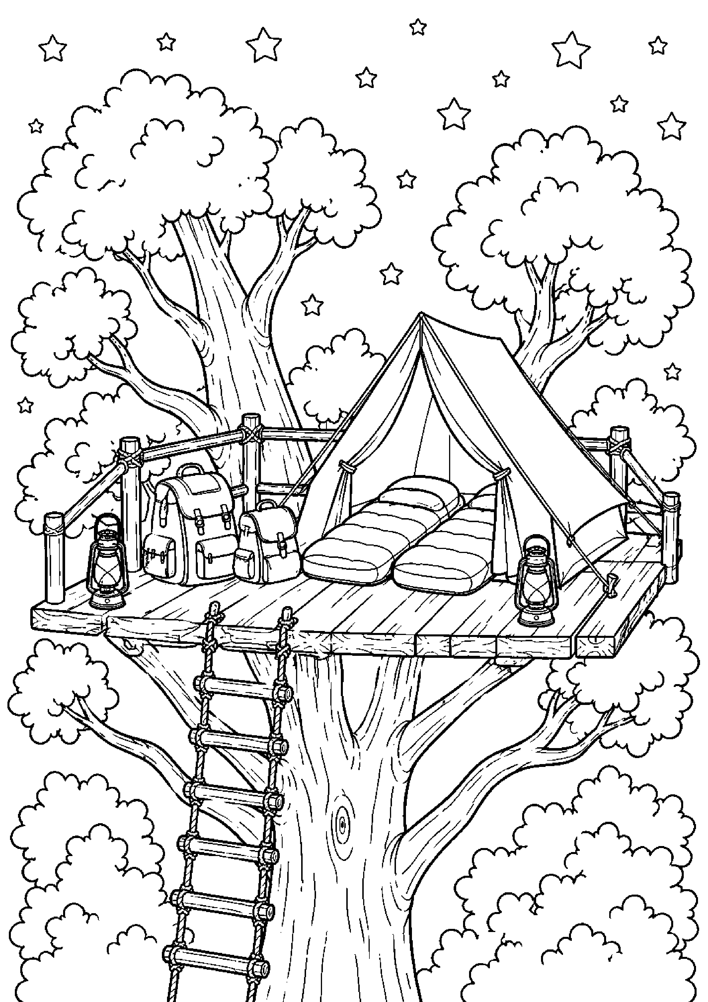 Coloriage maison dans les arbres à imprimer – dessin n°10