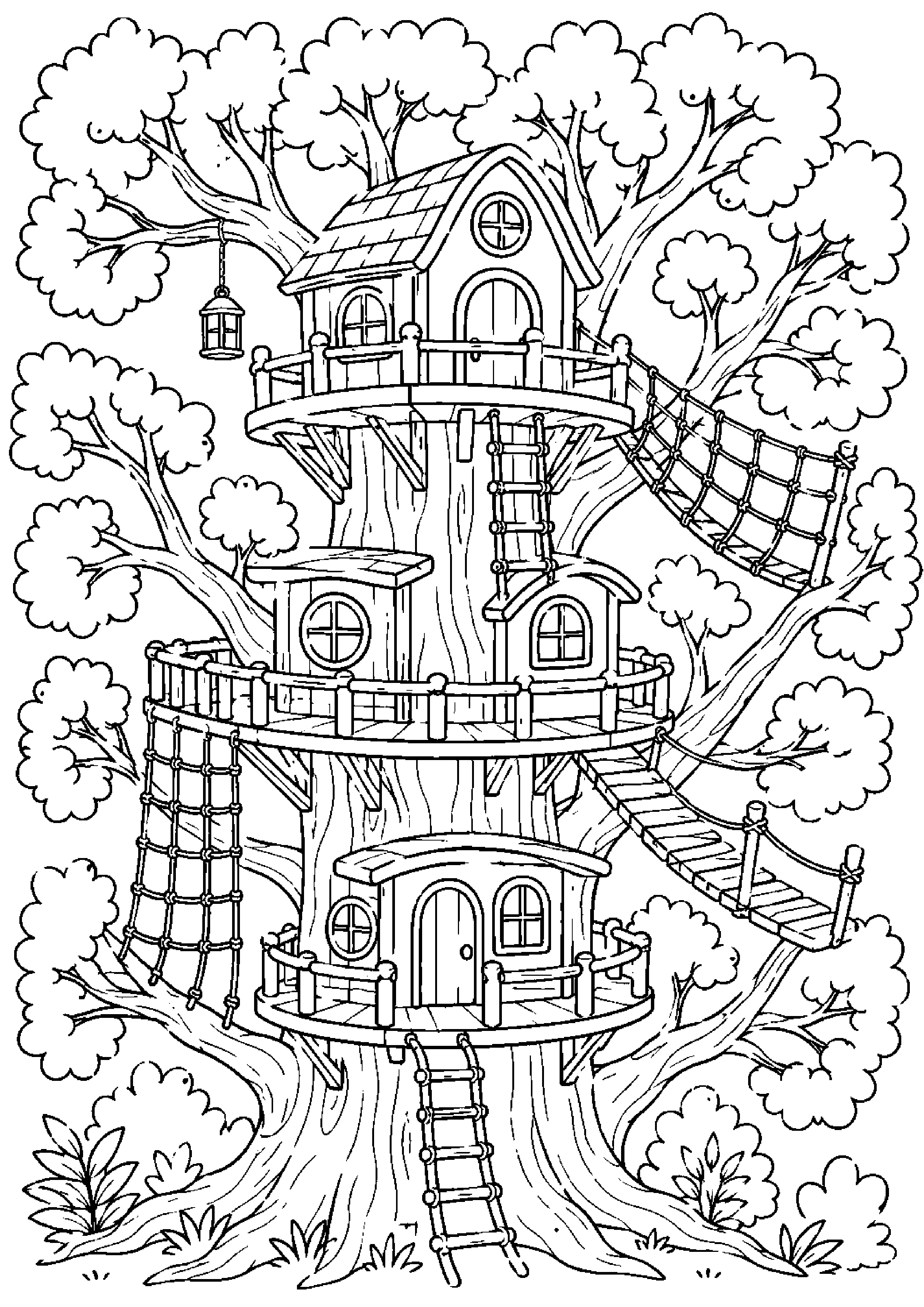 Coloriage maison dans les arbres à imprimer – dessin n°11
