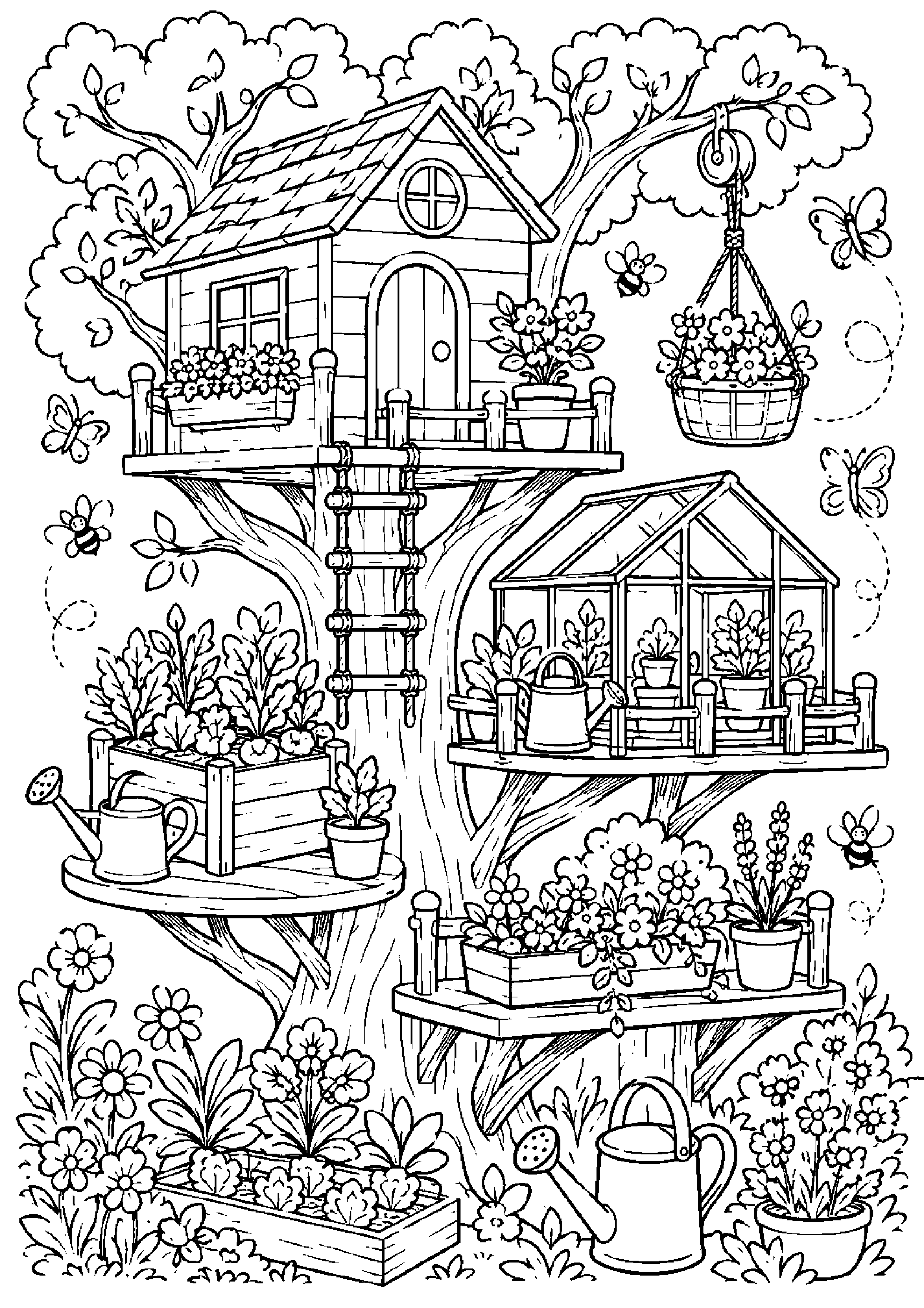 Coloriage maison dans les arbres à imprimer – dessin n°12