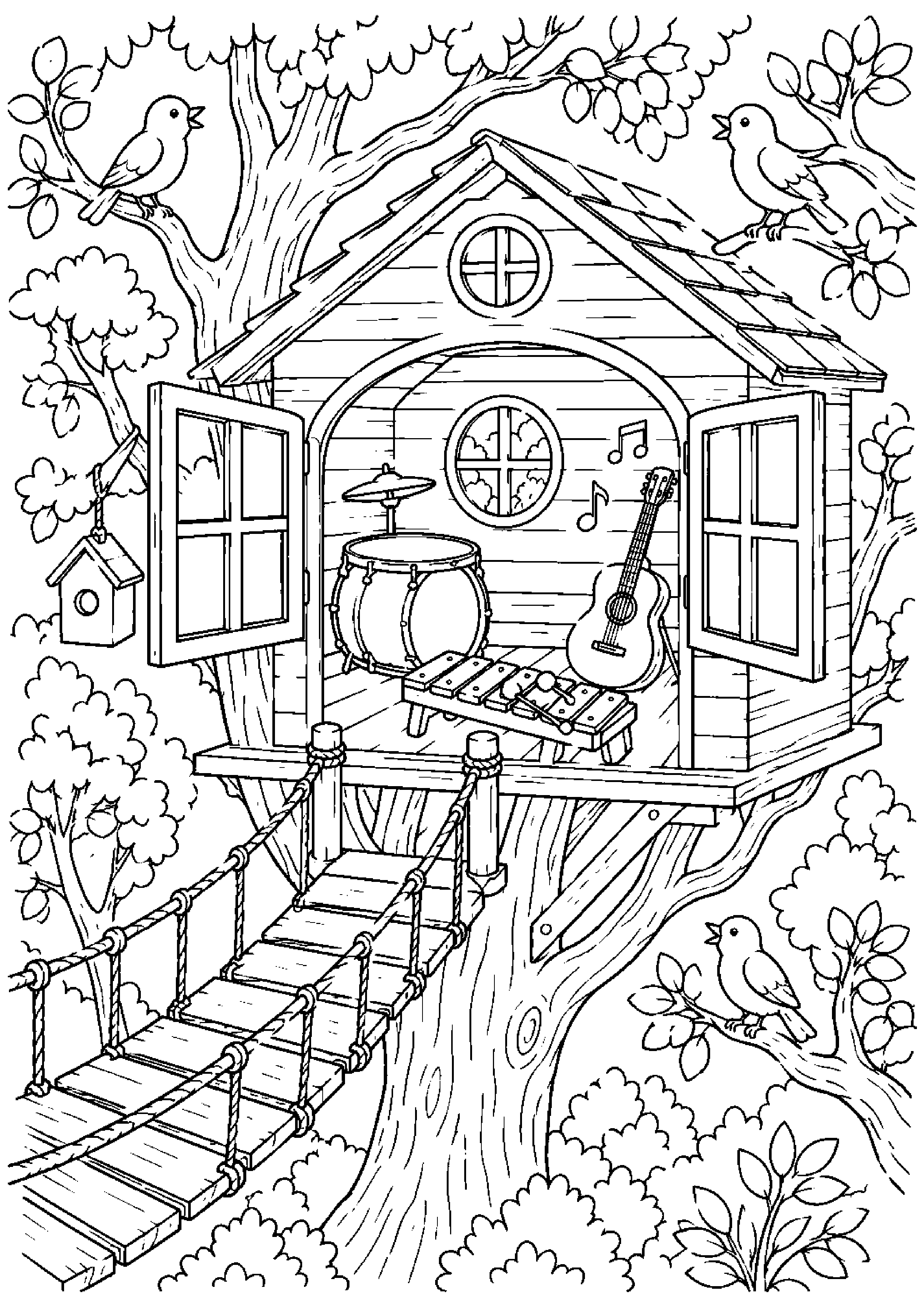 Coloriage maison dans les arbres à imprimer – dessin n°13