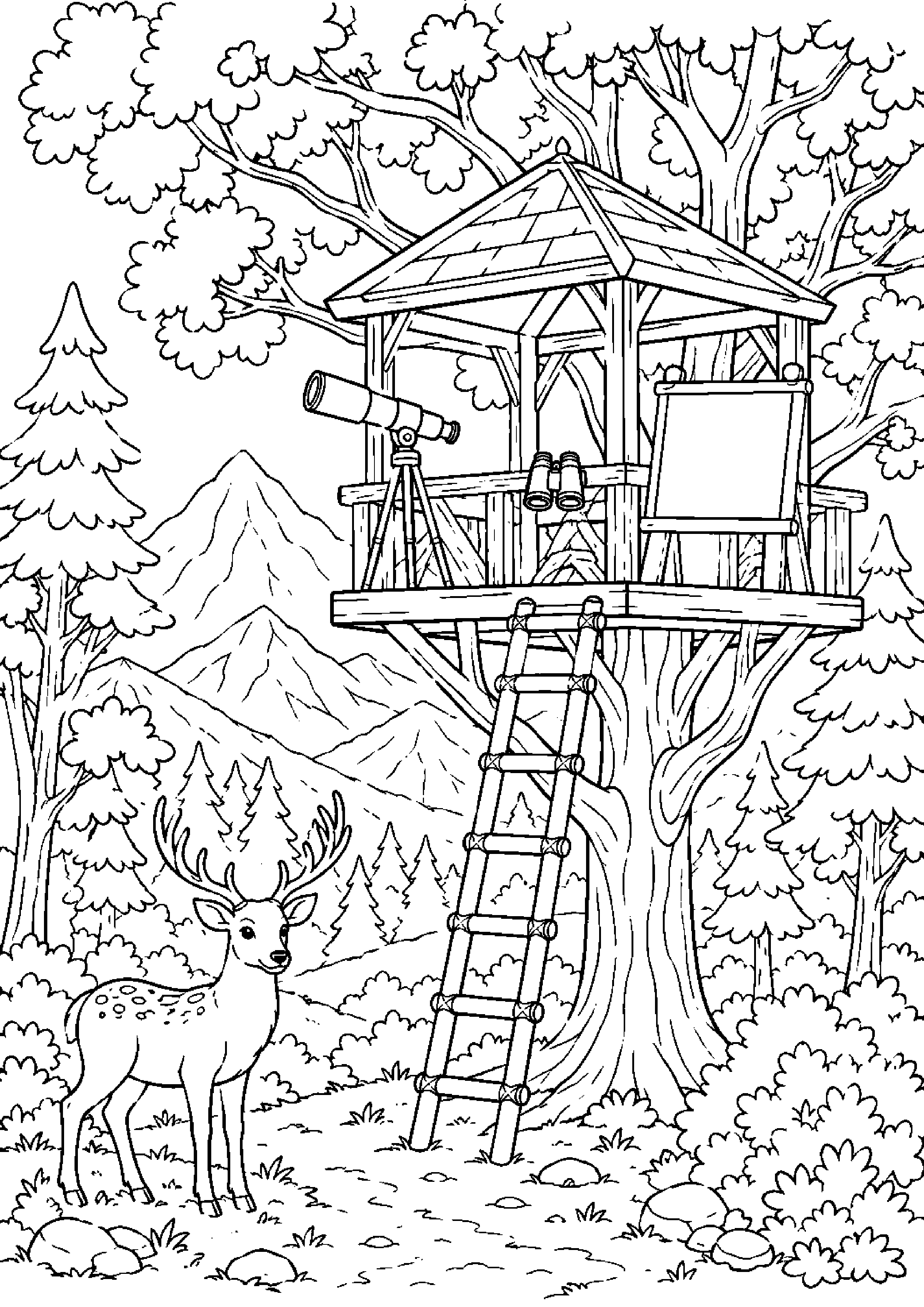 Coloriage maison dans les arbres à imprimer – dessin n°14