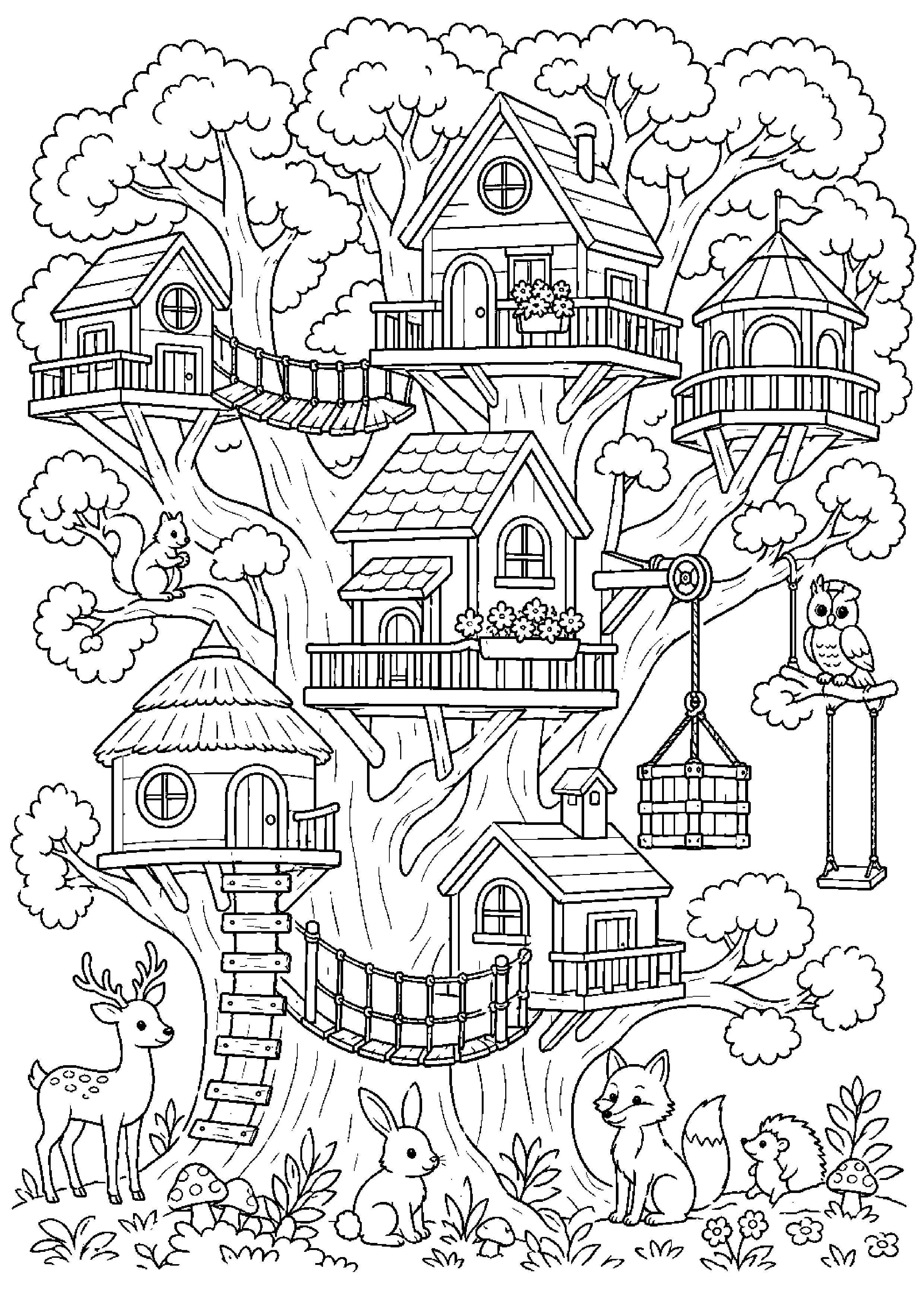 Coloriage maison dans les arbres à imprimer – dessin n°15