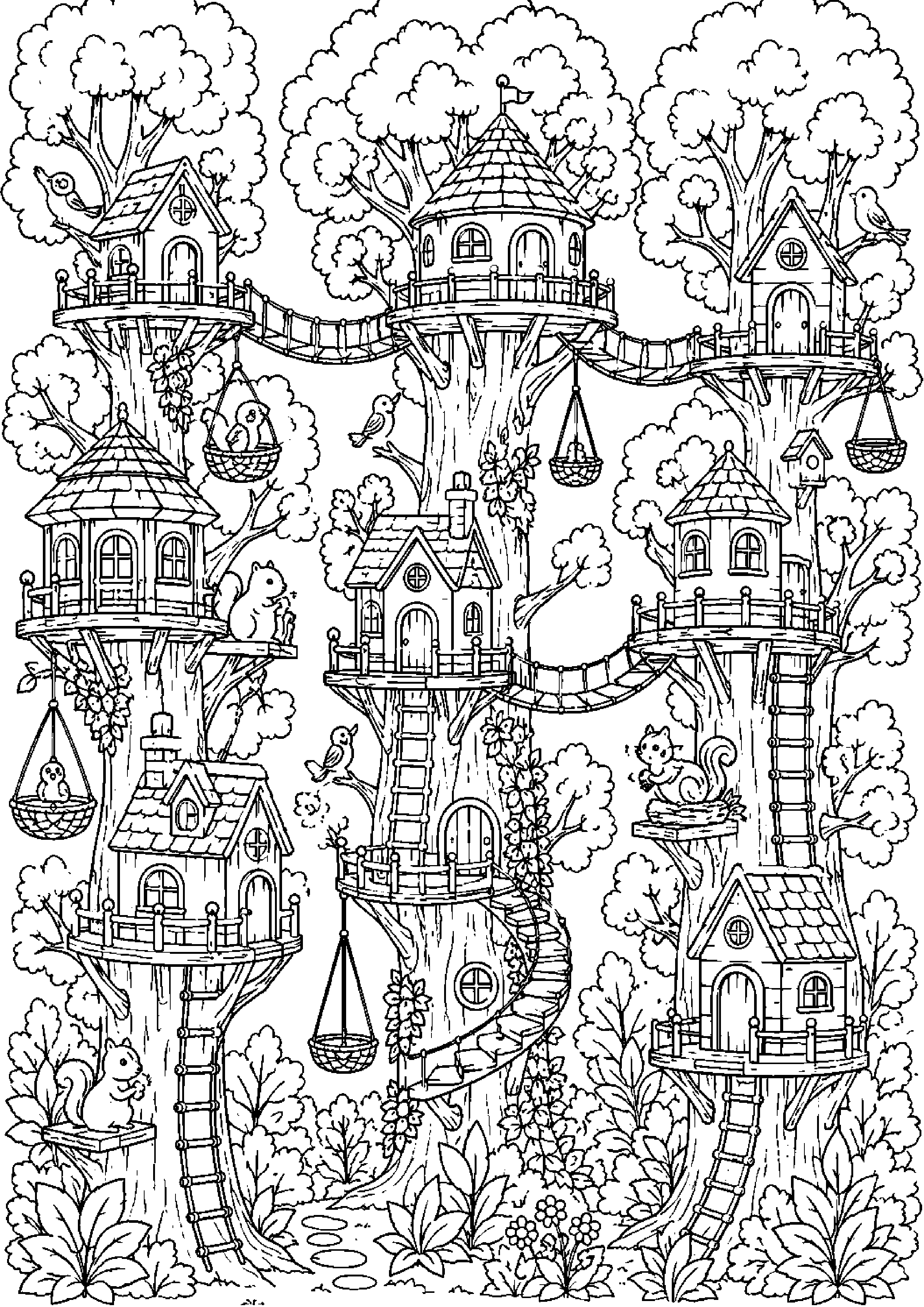 Coloriage maison dans les arbres à imprimer – dessin n°16