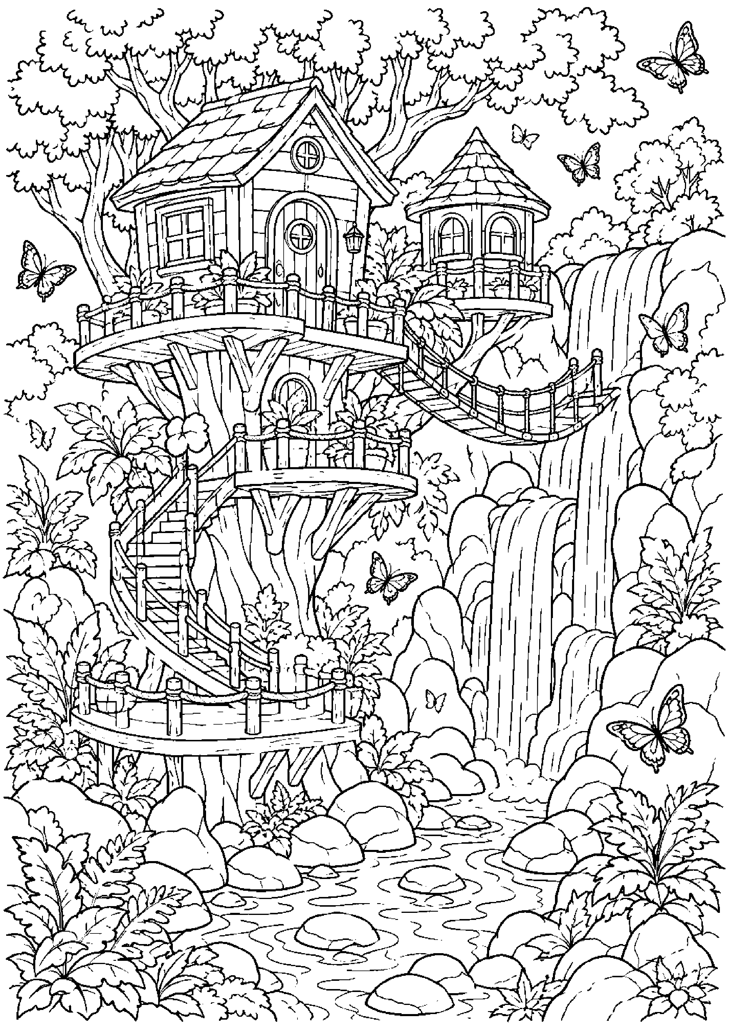 Coloriage maison dans les arbres à imprimer – dessin n°17