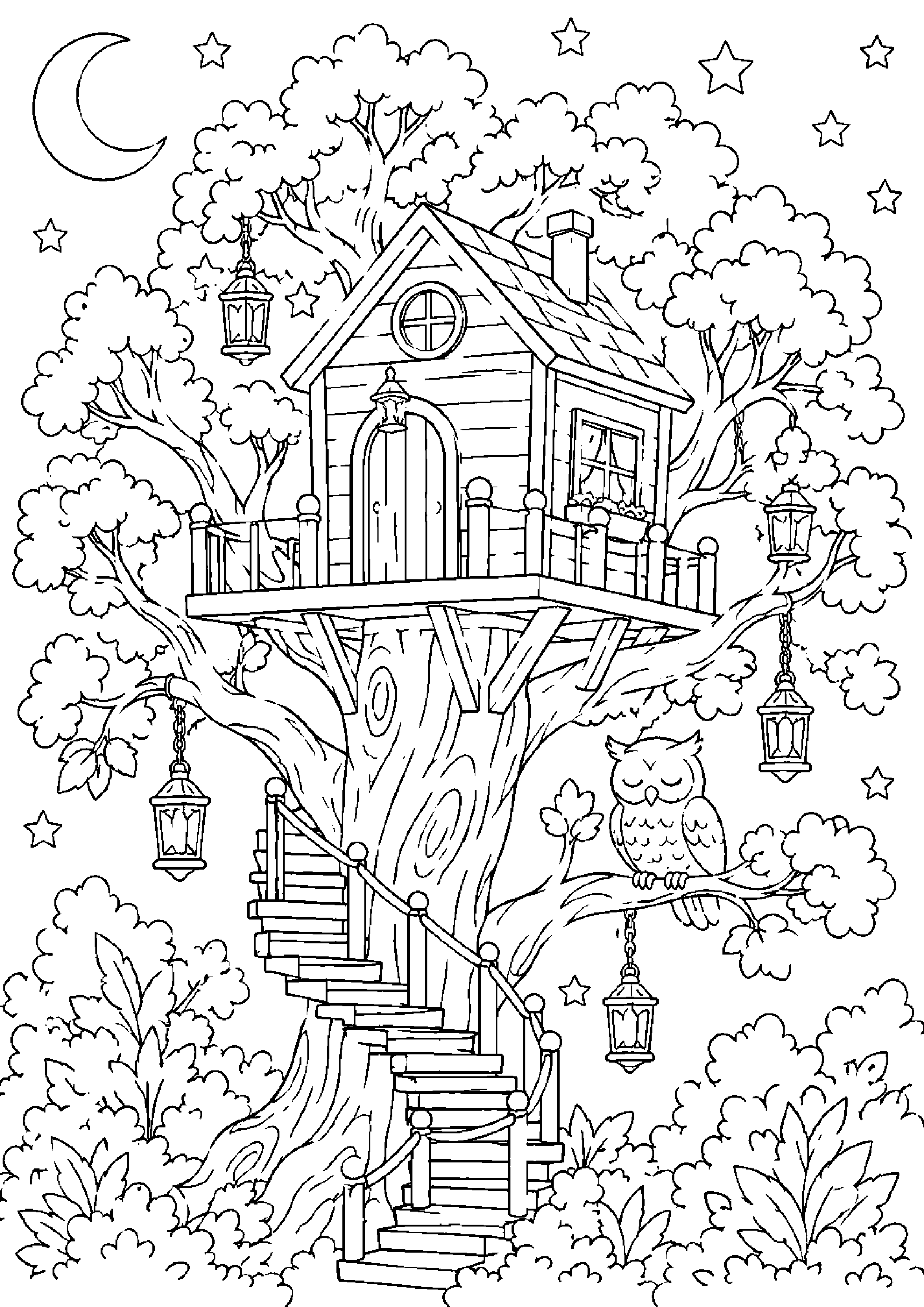Coloriage maison dans les arbres à imprimer – dessin n°18