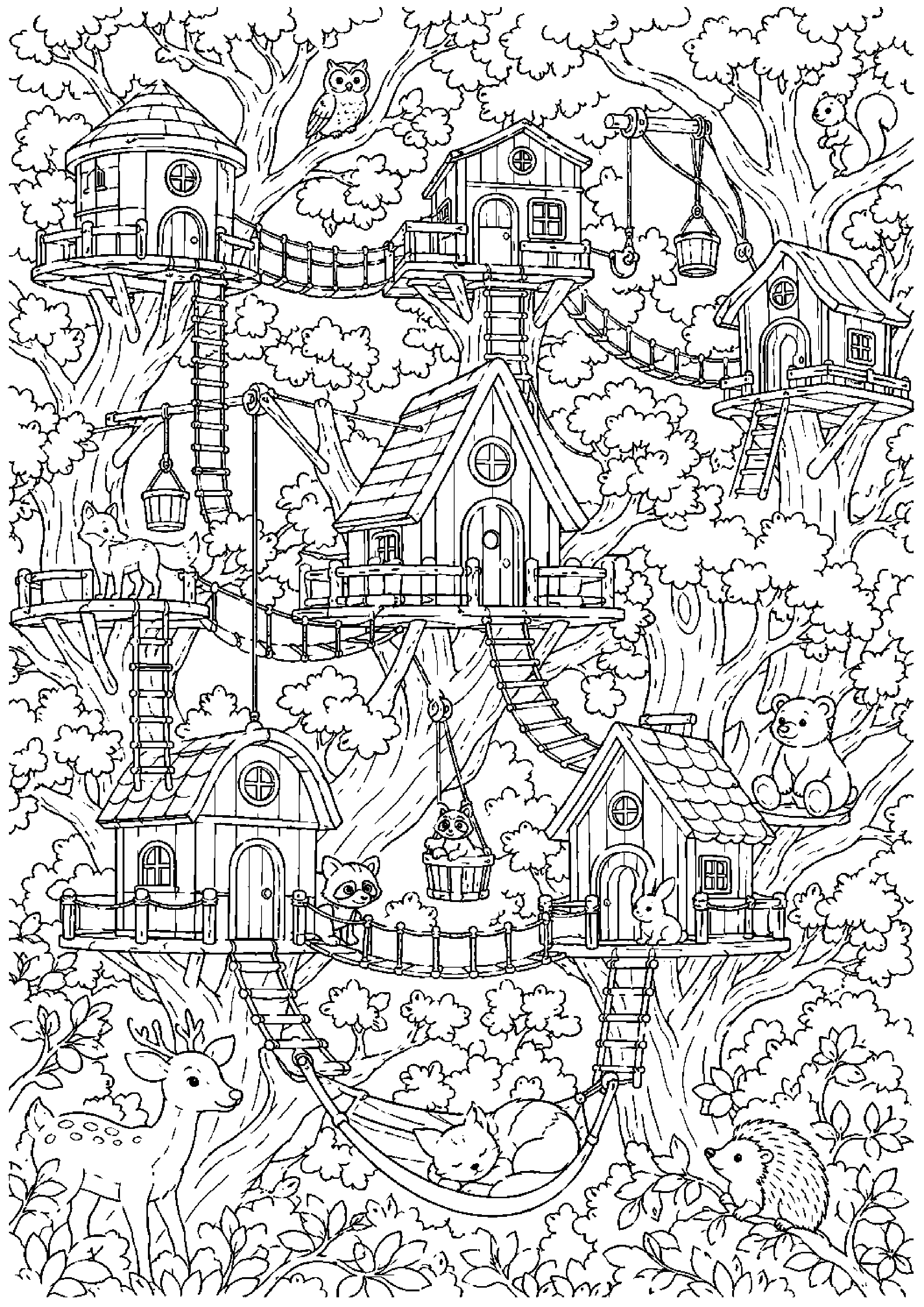 Coloriage maison dans les arbres à imprimer – dessin n°19