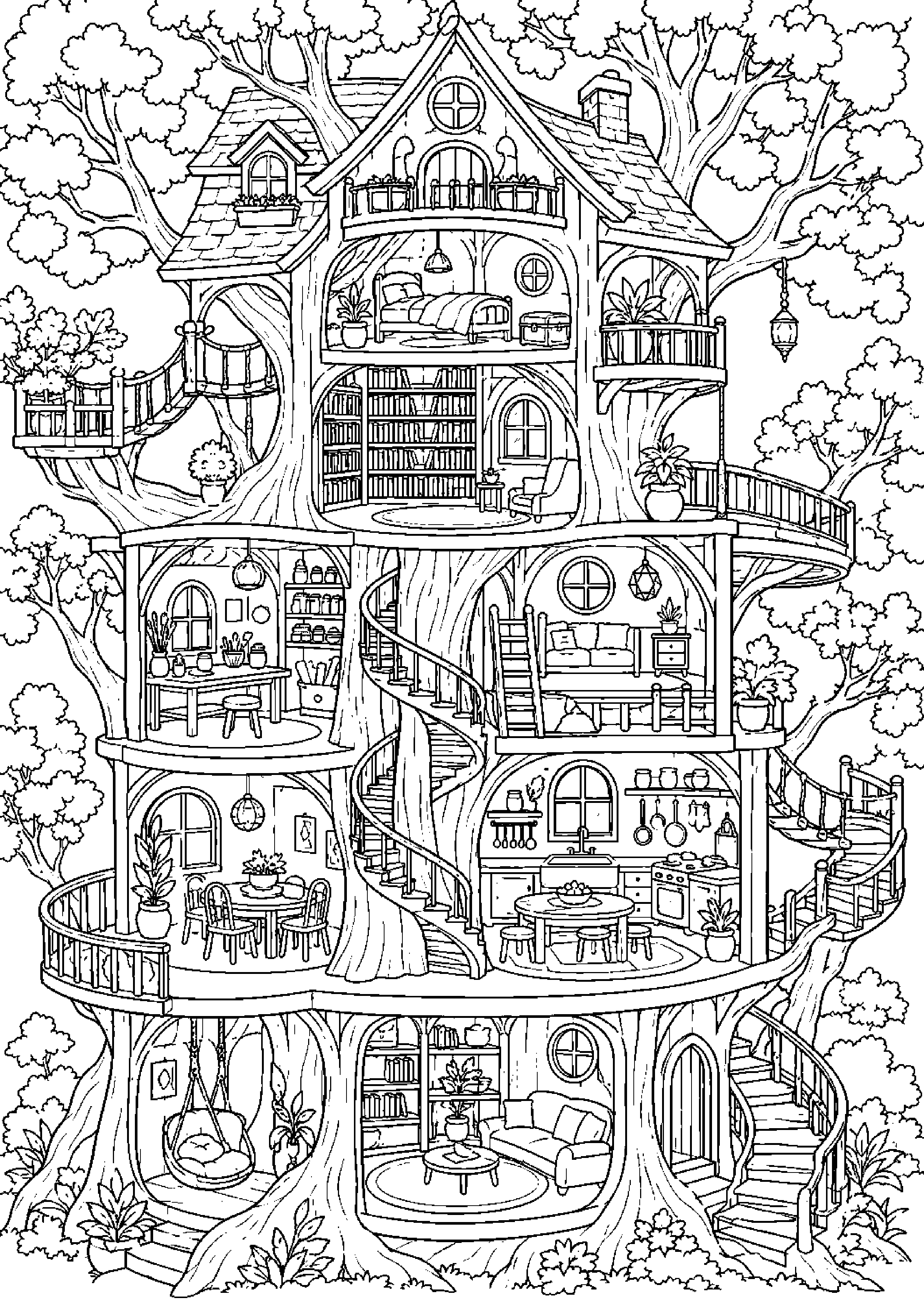 Coloriage maison dans les arbres à imprimer – dessin n°20