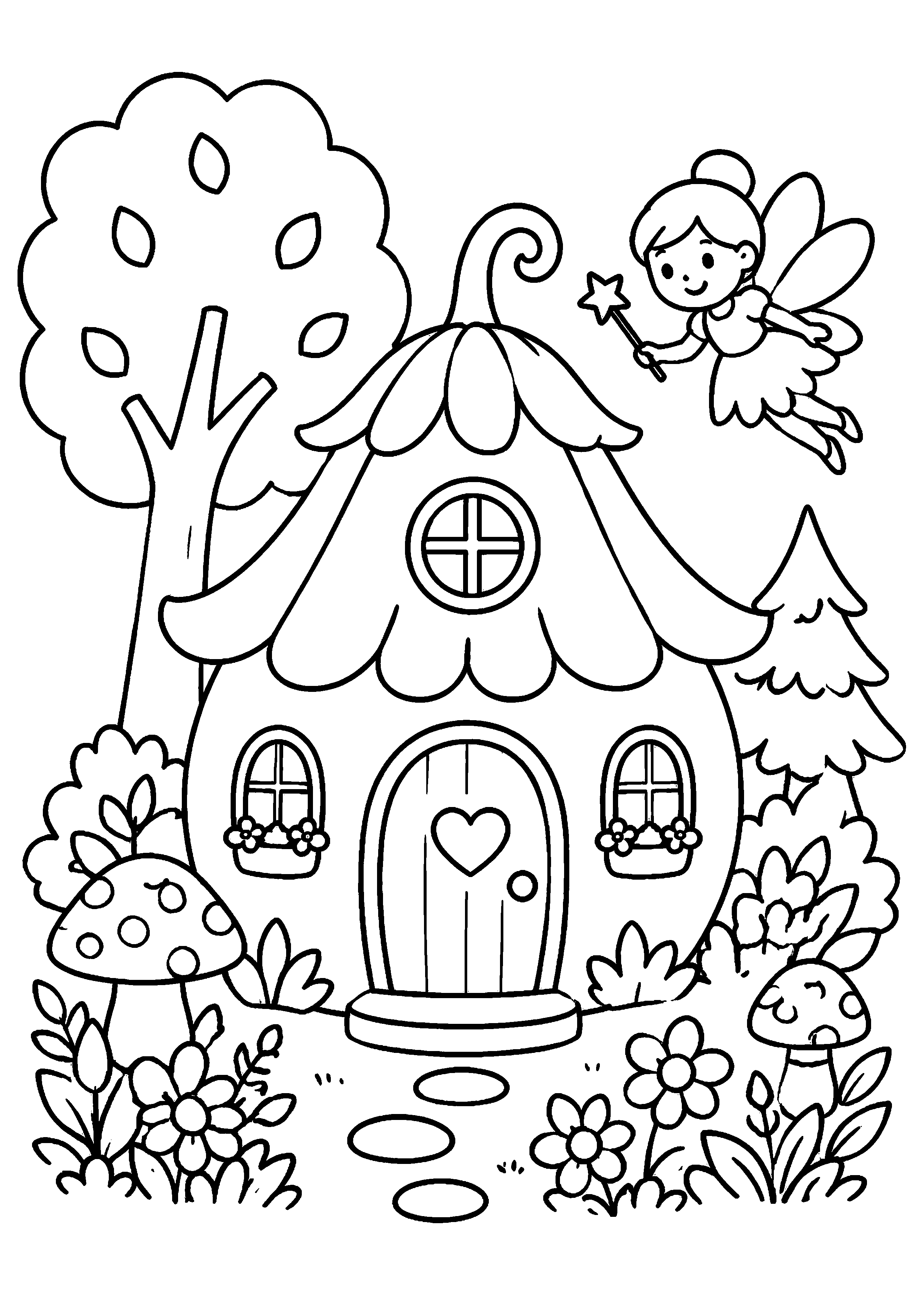 Coloriage Maison de fée à imprimer – dessin 3