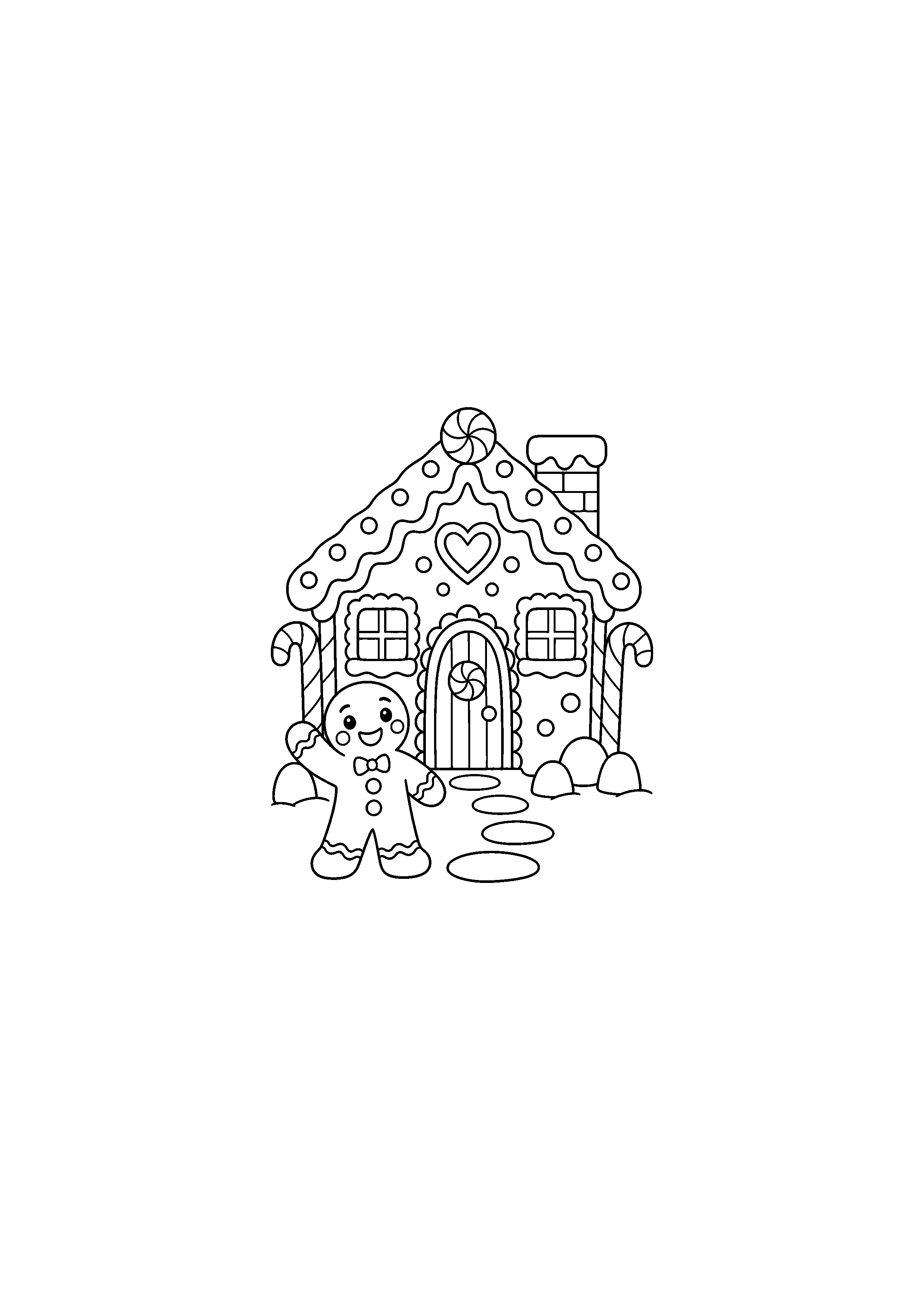 Coloriage Petite maison avec bonhomme pain d'épice saluant à imprimer