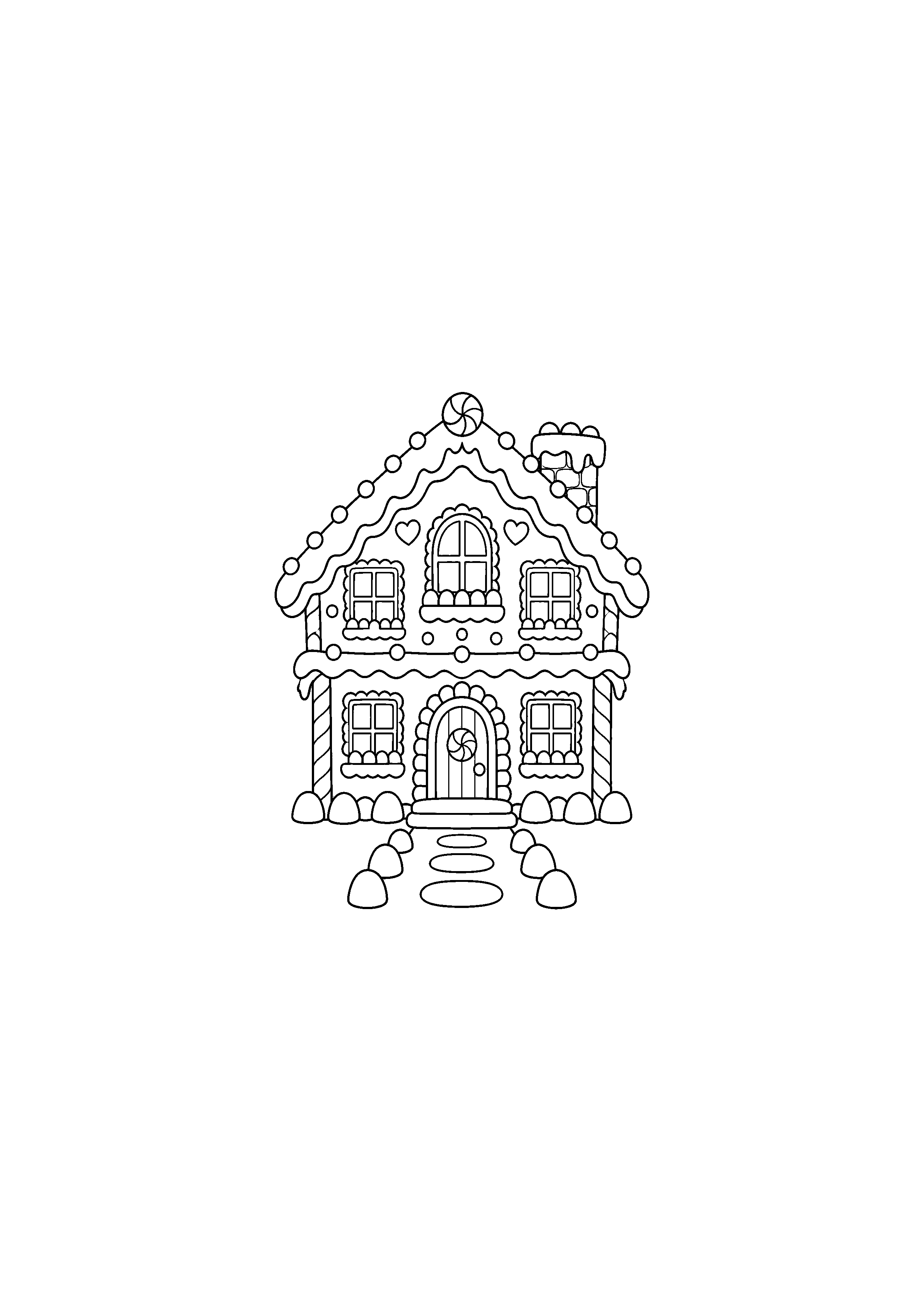 Coloriage Grande maison à deux étages avec fenêtres en sucre de Noël à imprimer gratuitement