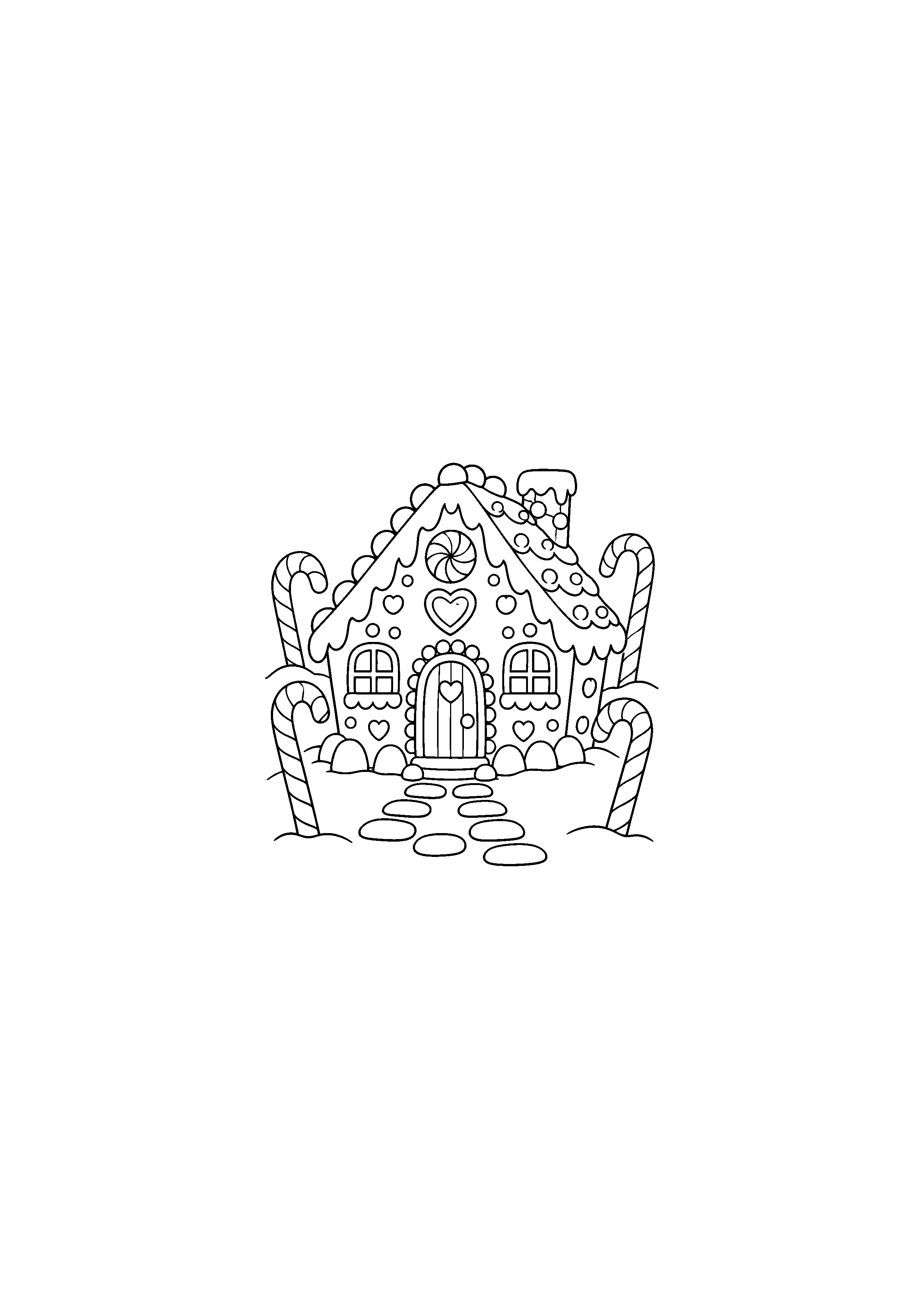 Coloriage Maison entourée de canne de sucre d'orge de Noël à imprimer gratuitement