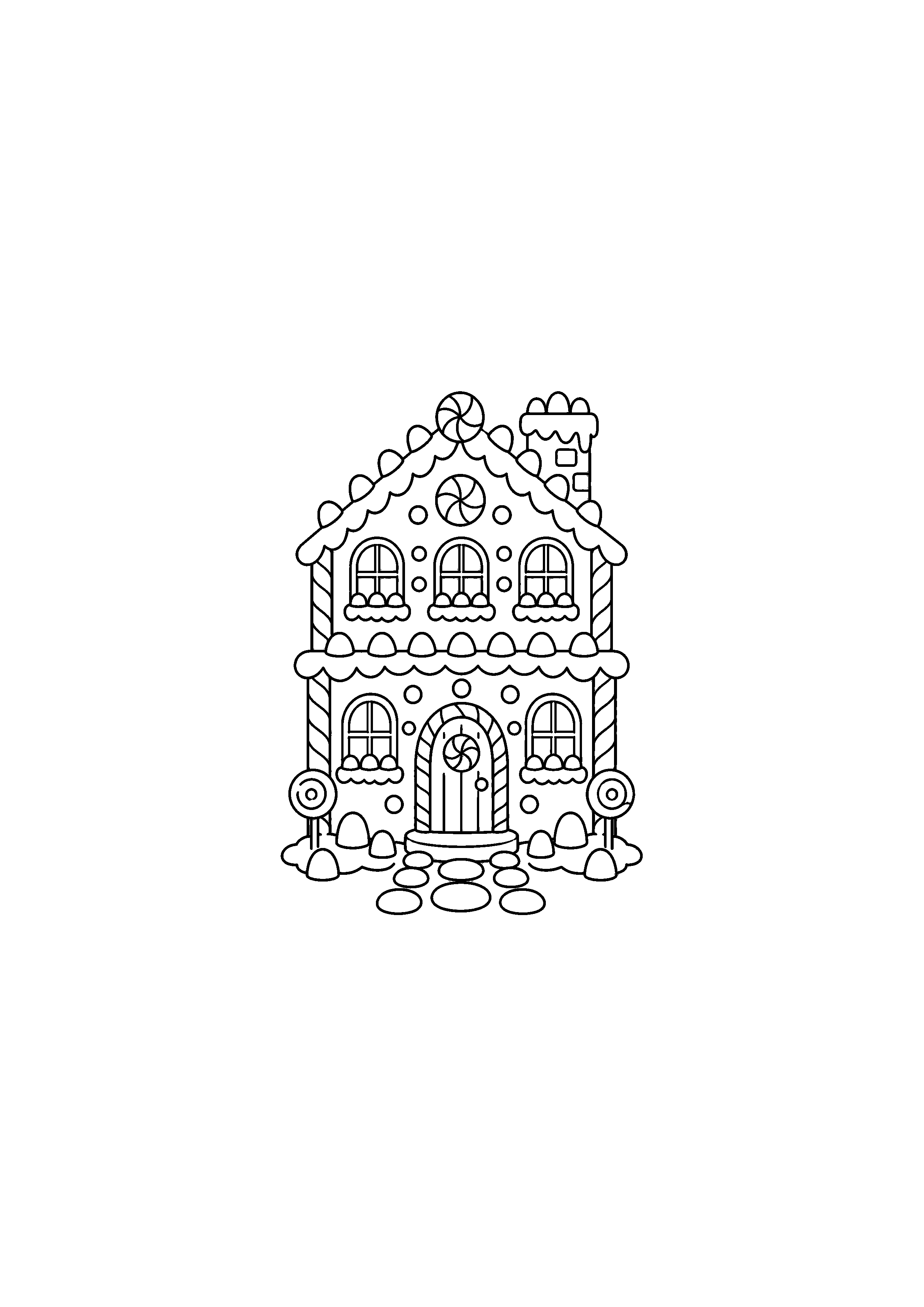 Coloriage Maison vue de trois quarts avec chemin et sapins de Noël à imprimer gratuitement