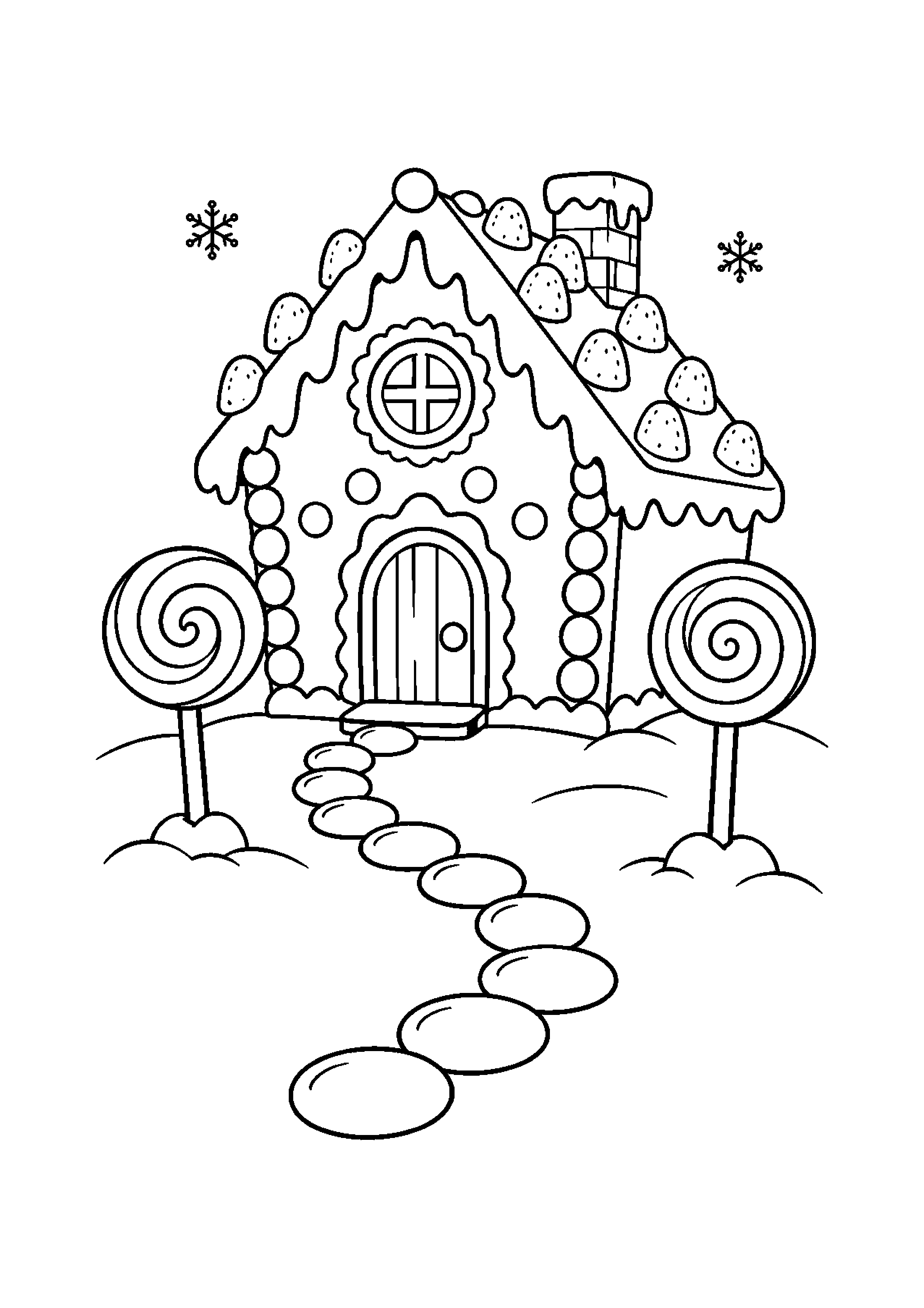 Coloriage Maison au toit couvert de bonbons ronds de Noël à imprimer gratuitement