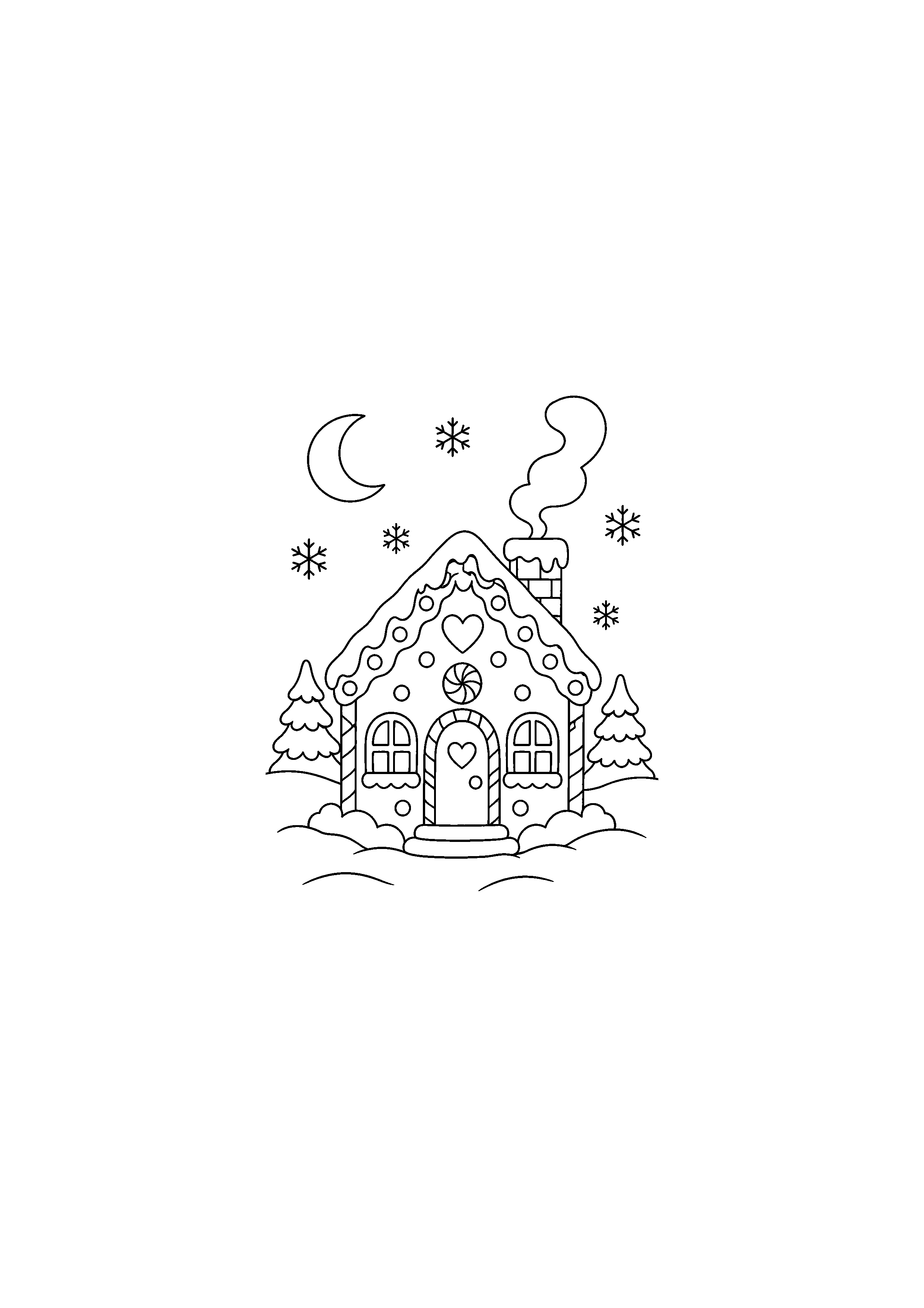 Coloriage Maison avec famille de biscuits de Noël à imprimer gratuitement
