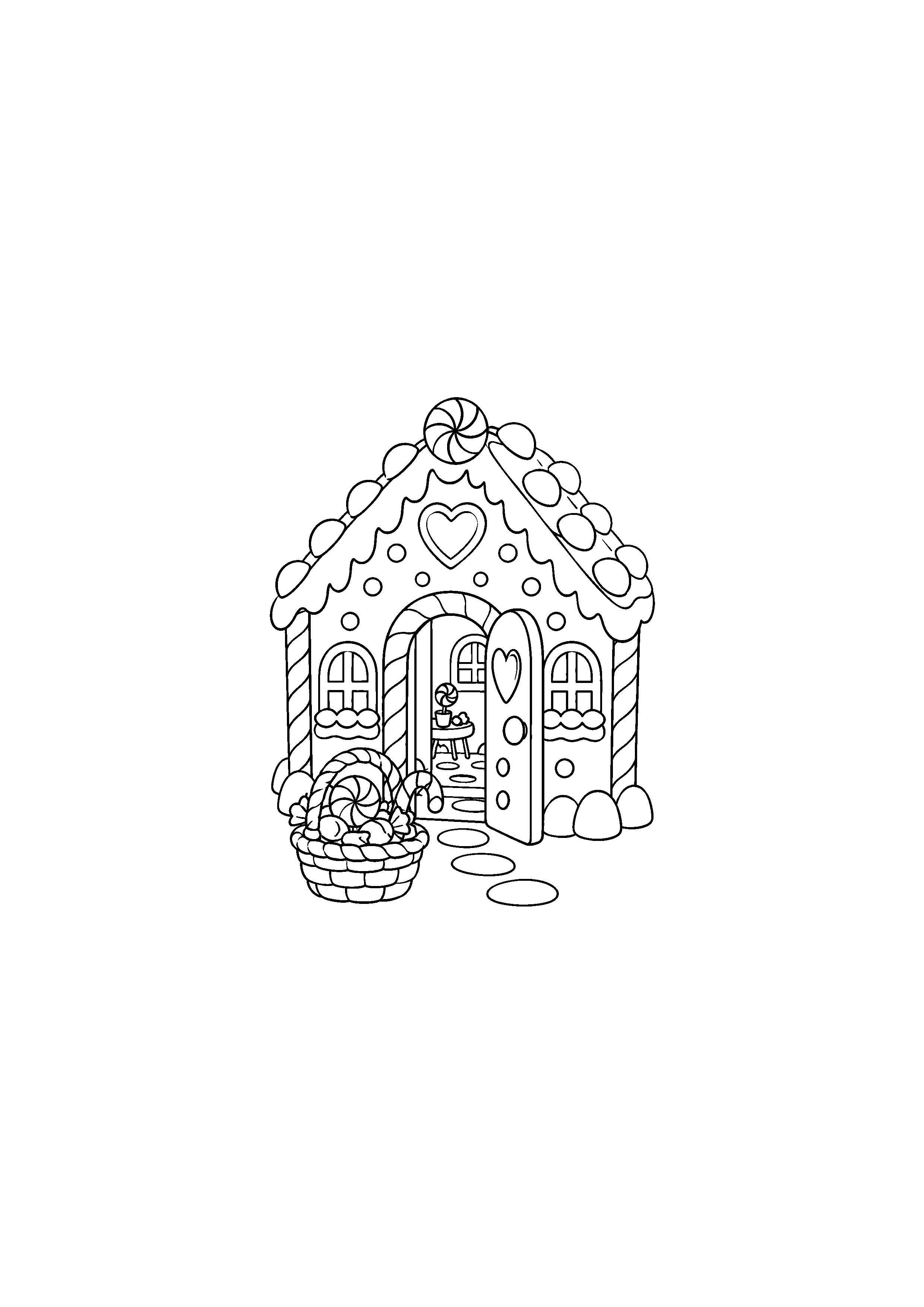 Coloriage Maison sous grande étoile et collines de Noël à imprimer gratuitement