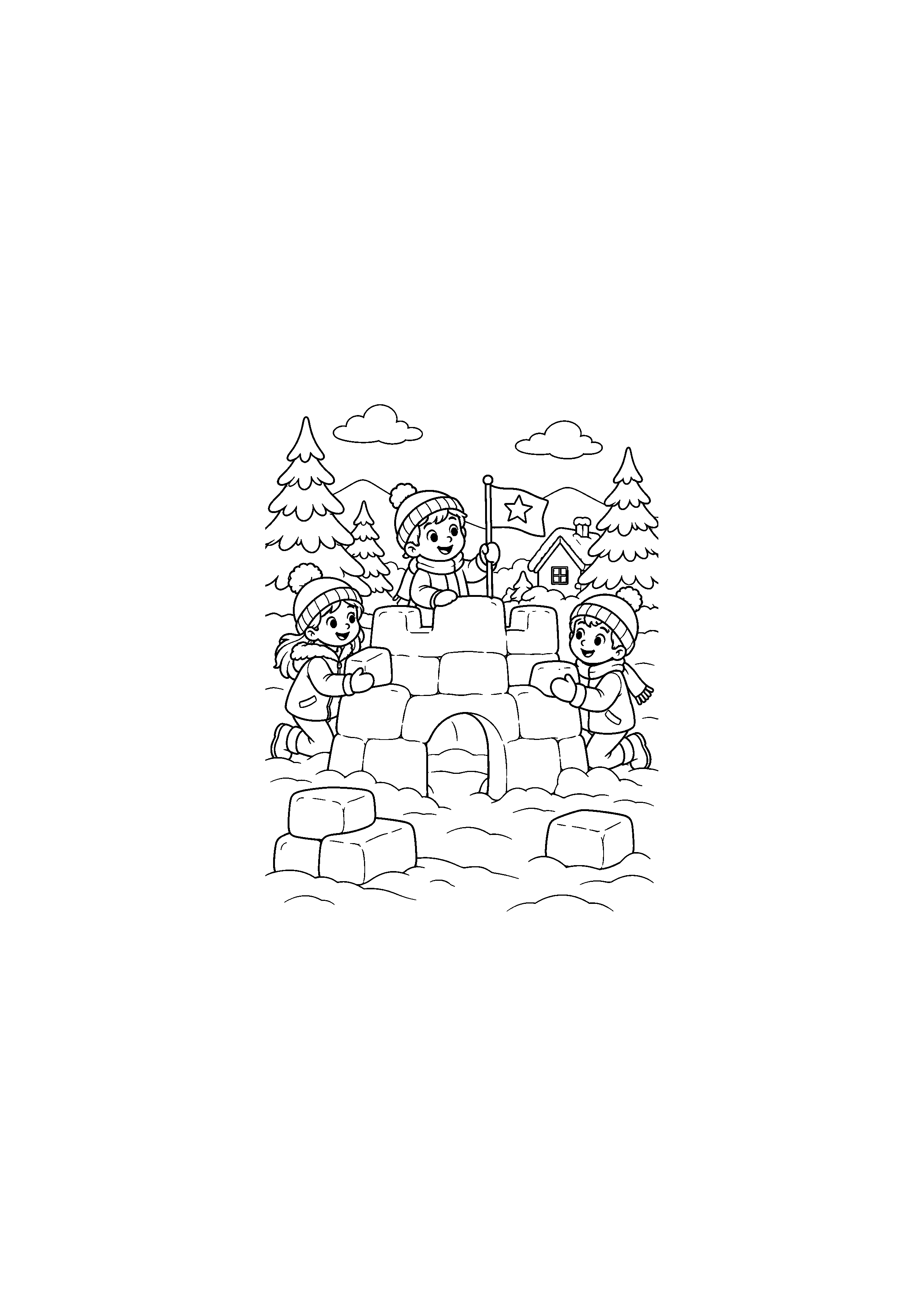 Coloriage Maison rapprochée avec panier de bonbons de Noël à imprimer gratuitement