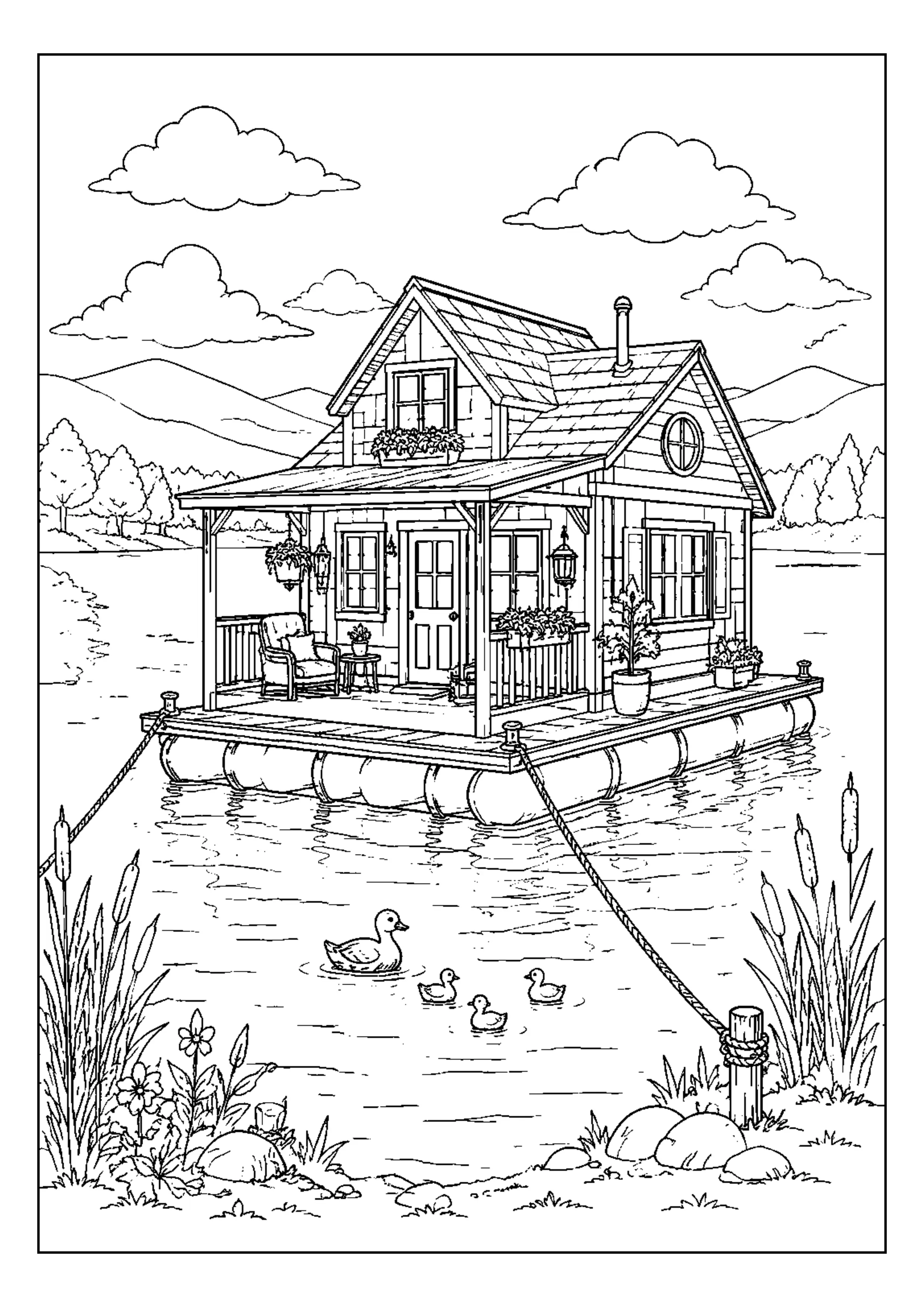 Coloriage Maison flottante à colorier – dessin n°1 à imprimer
