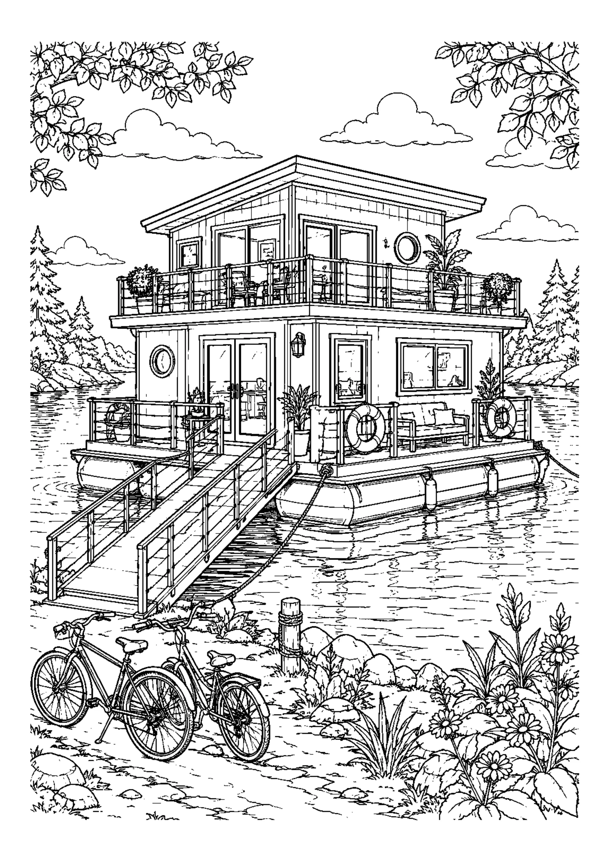 Coloriage Maison flottante à imprimer – dessin n°11