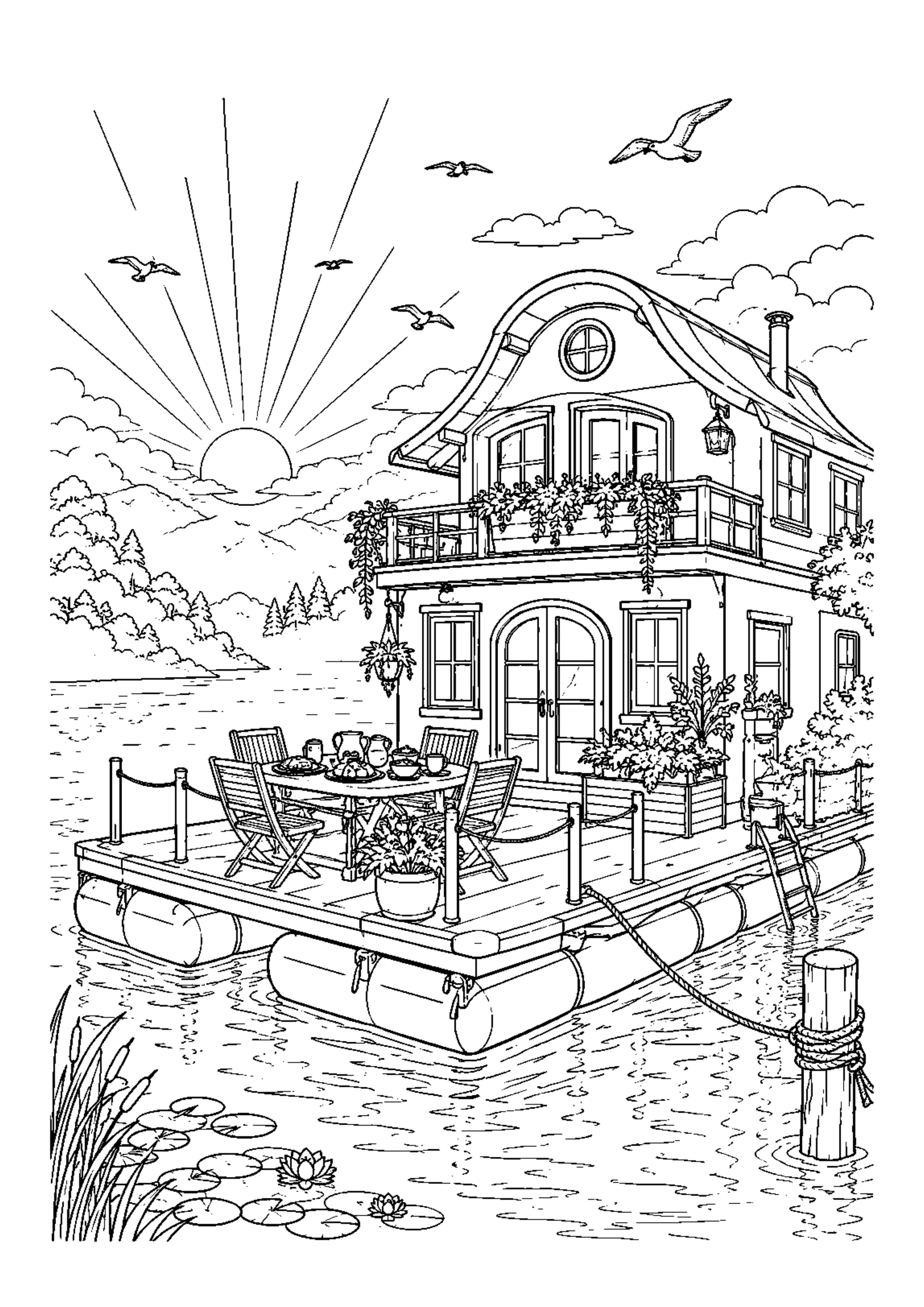 Coloriage Maison flottante à imprimer – dessin n°13