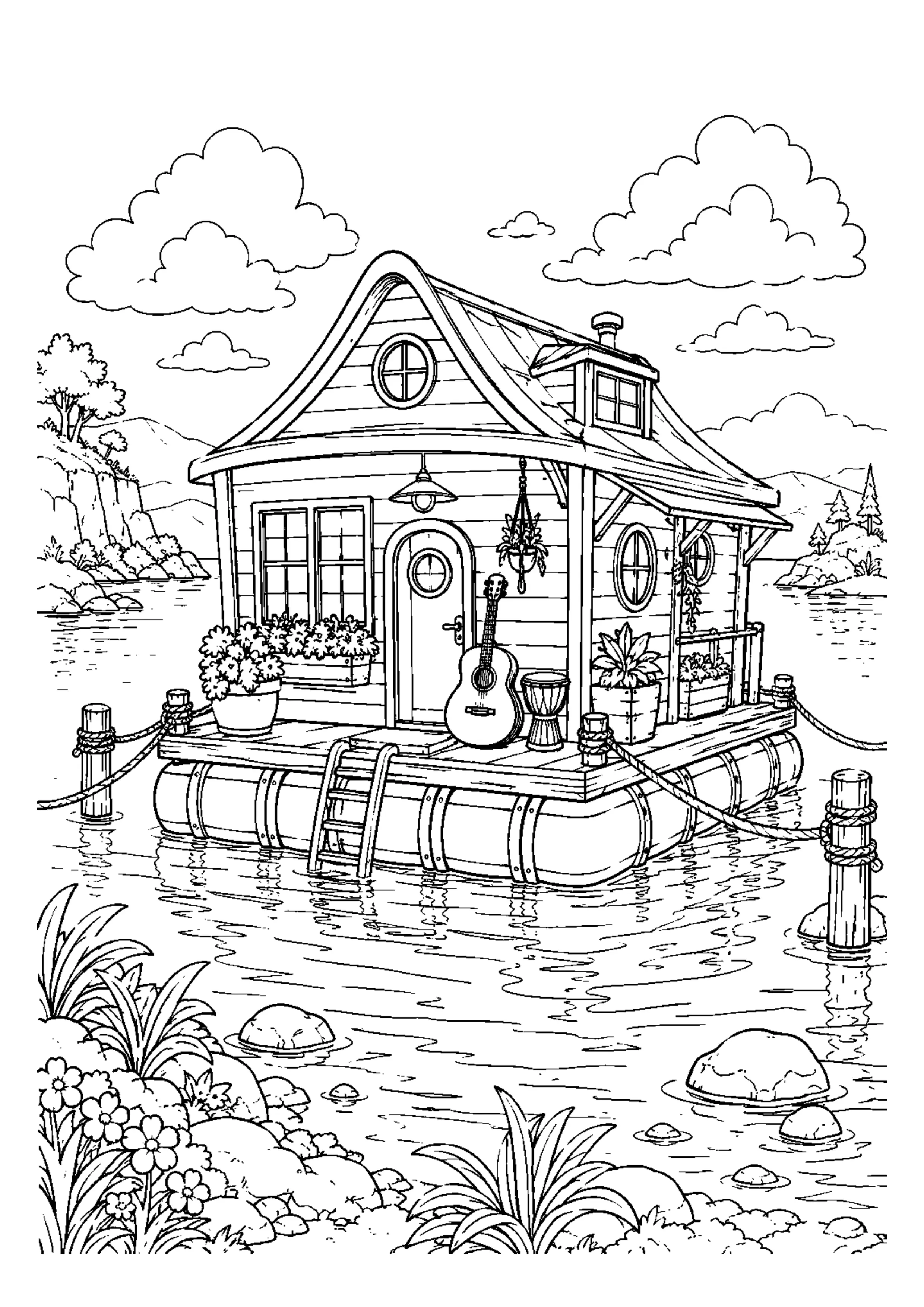 Coloriage Maison flottante à imprimer – dessin n°17