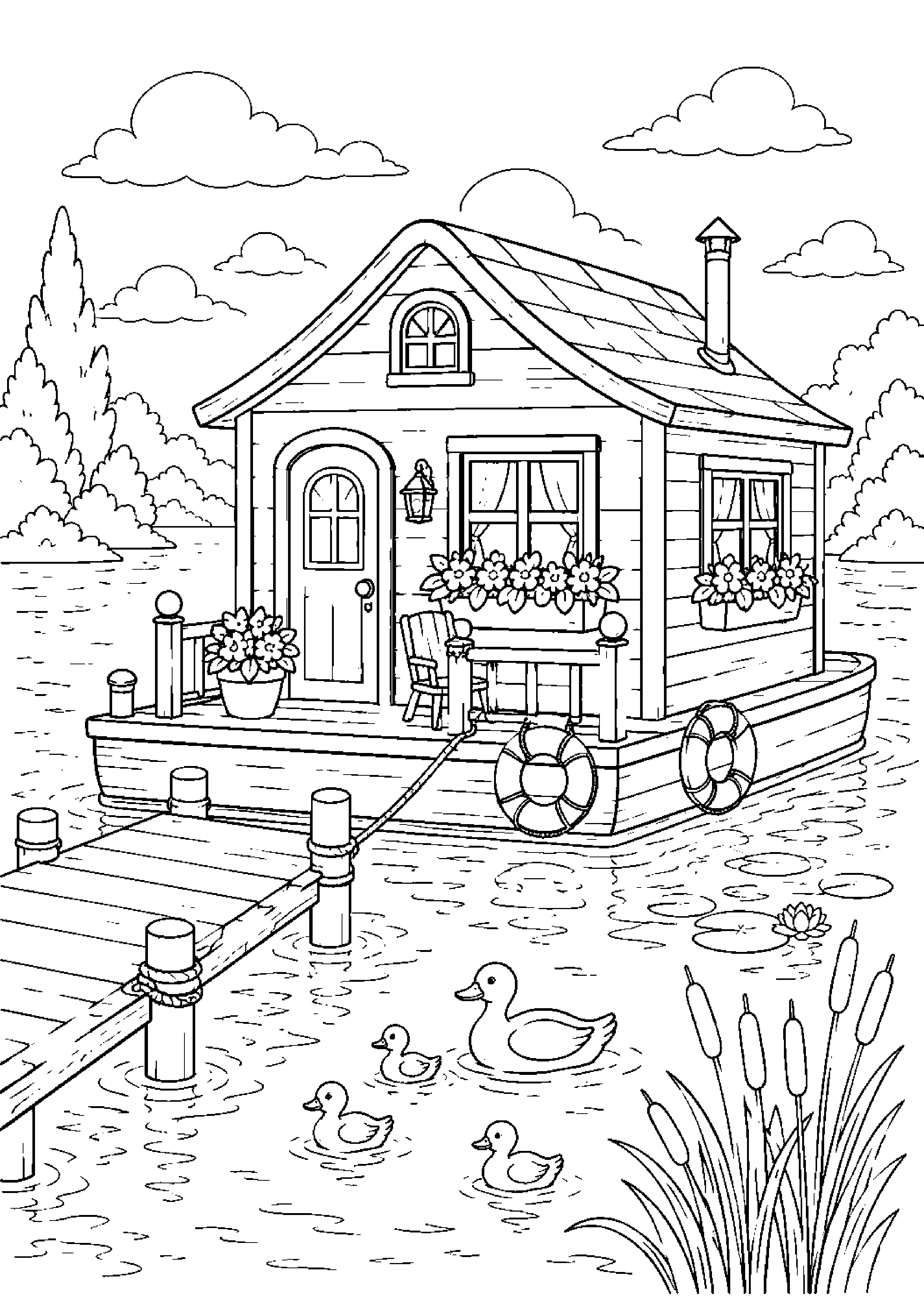 Coloriage maison flottante à imprimer – dessin n°1