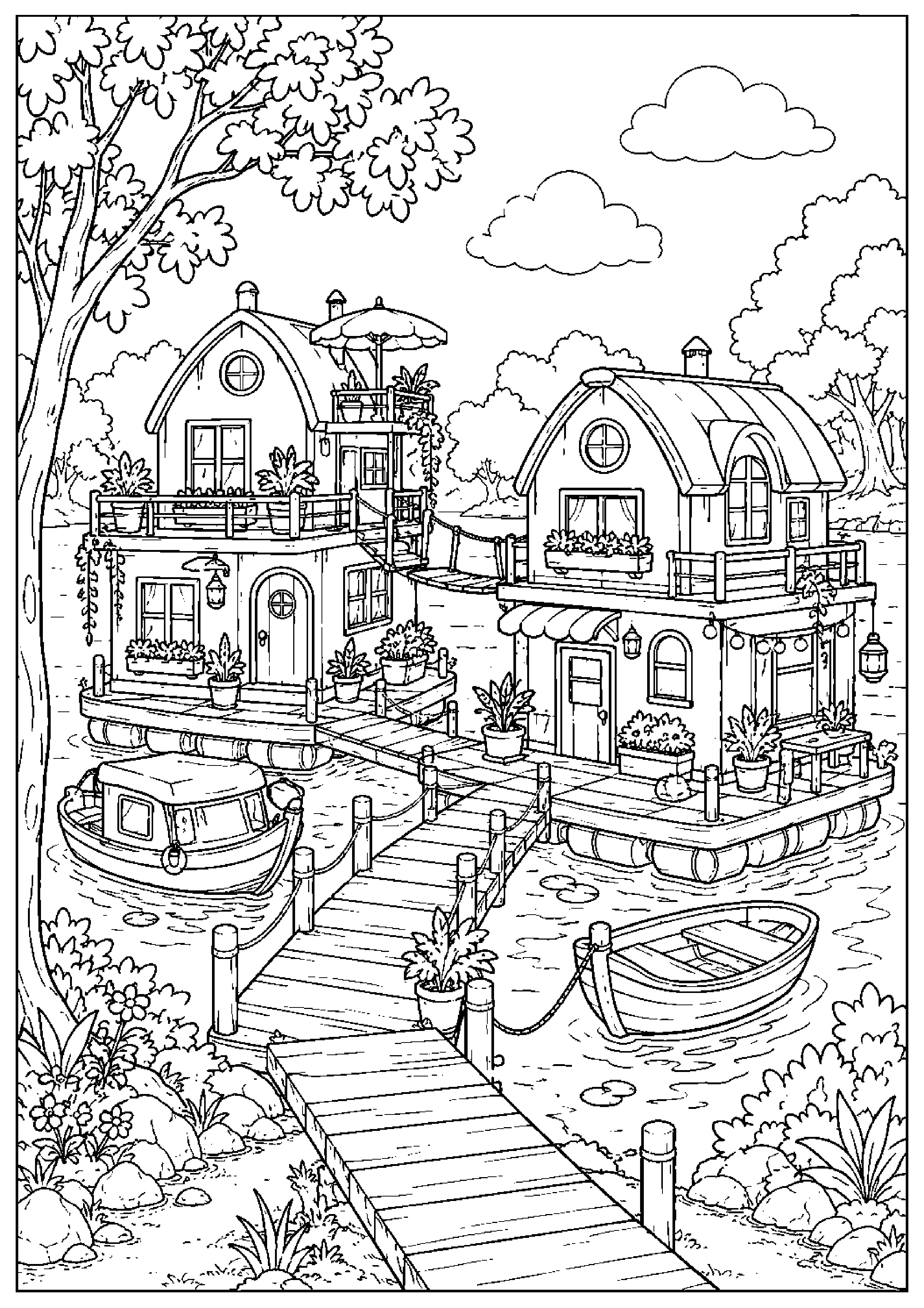 Coloriage maison flottante à imprimer – dessin n°3