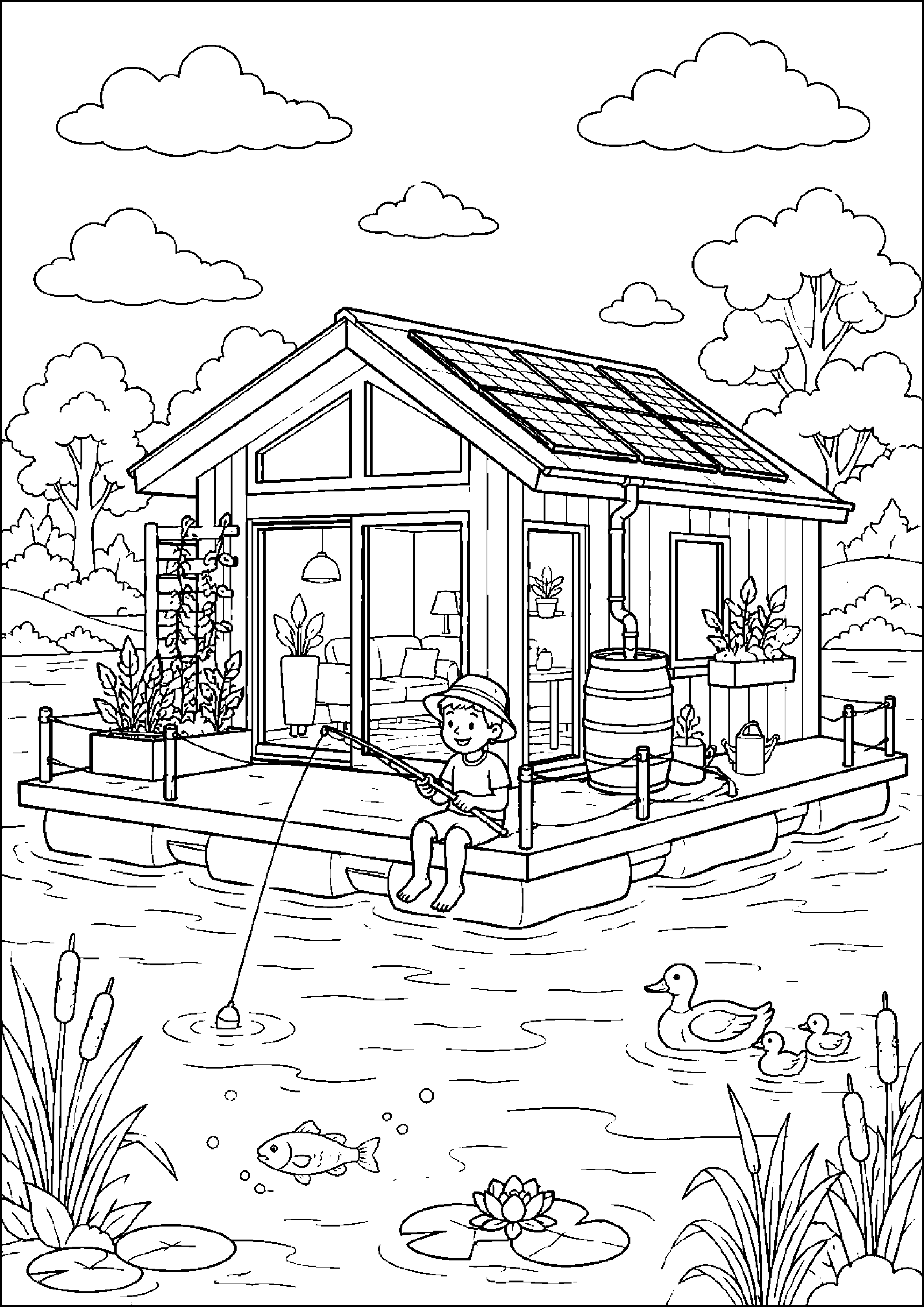 Coloriage maison flottante à imprimer – dessin n°4