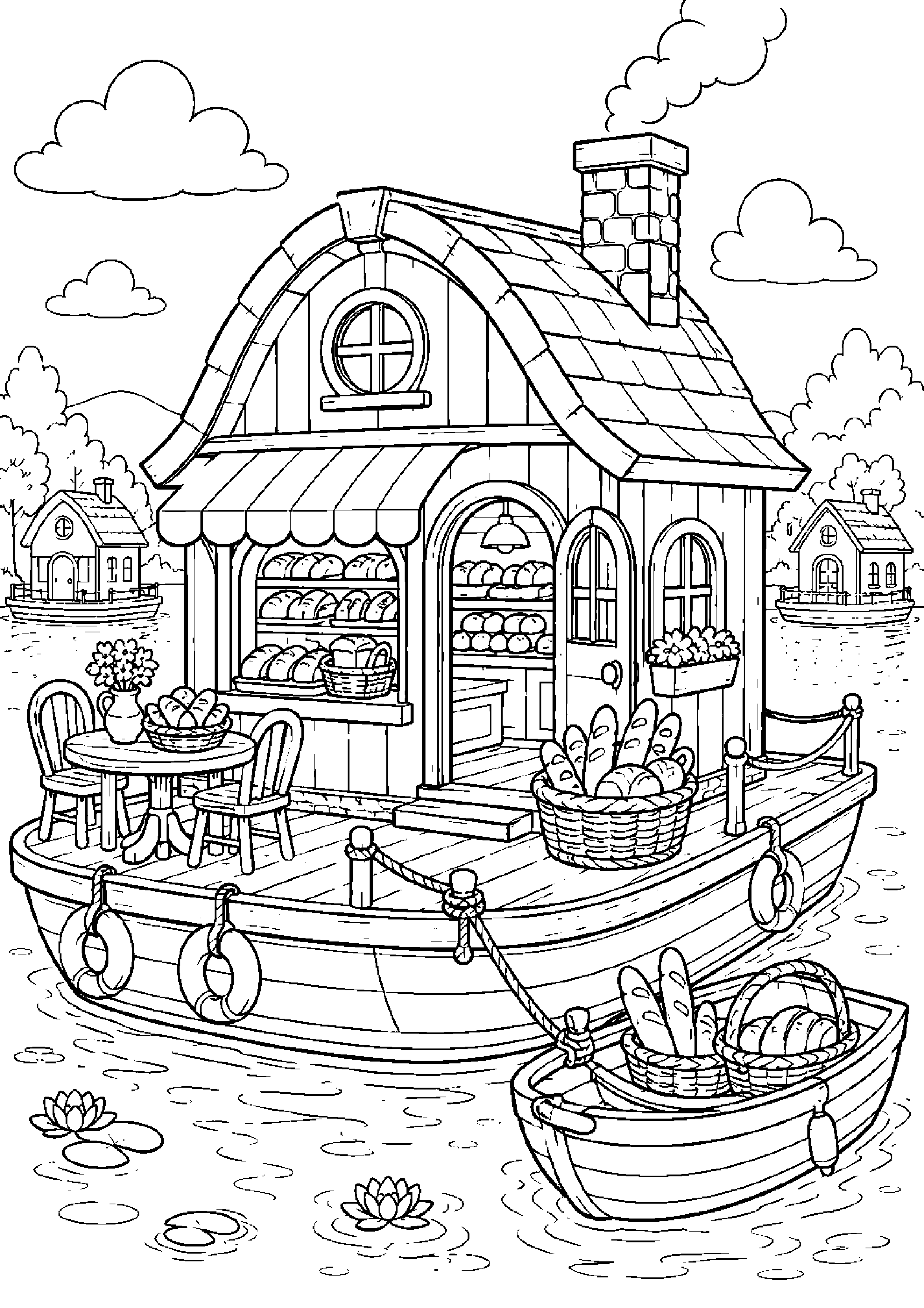 Coloriage maison flottante à imprimer – dessin n°7