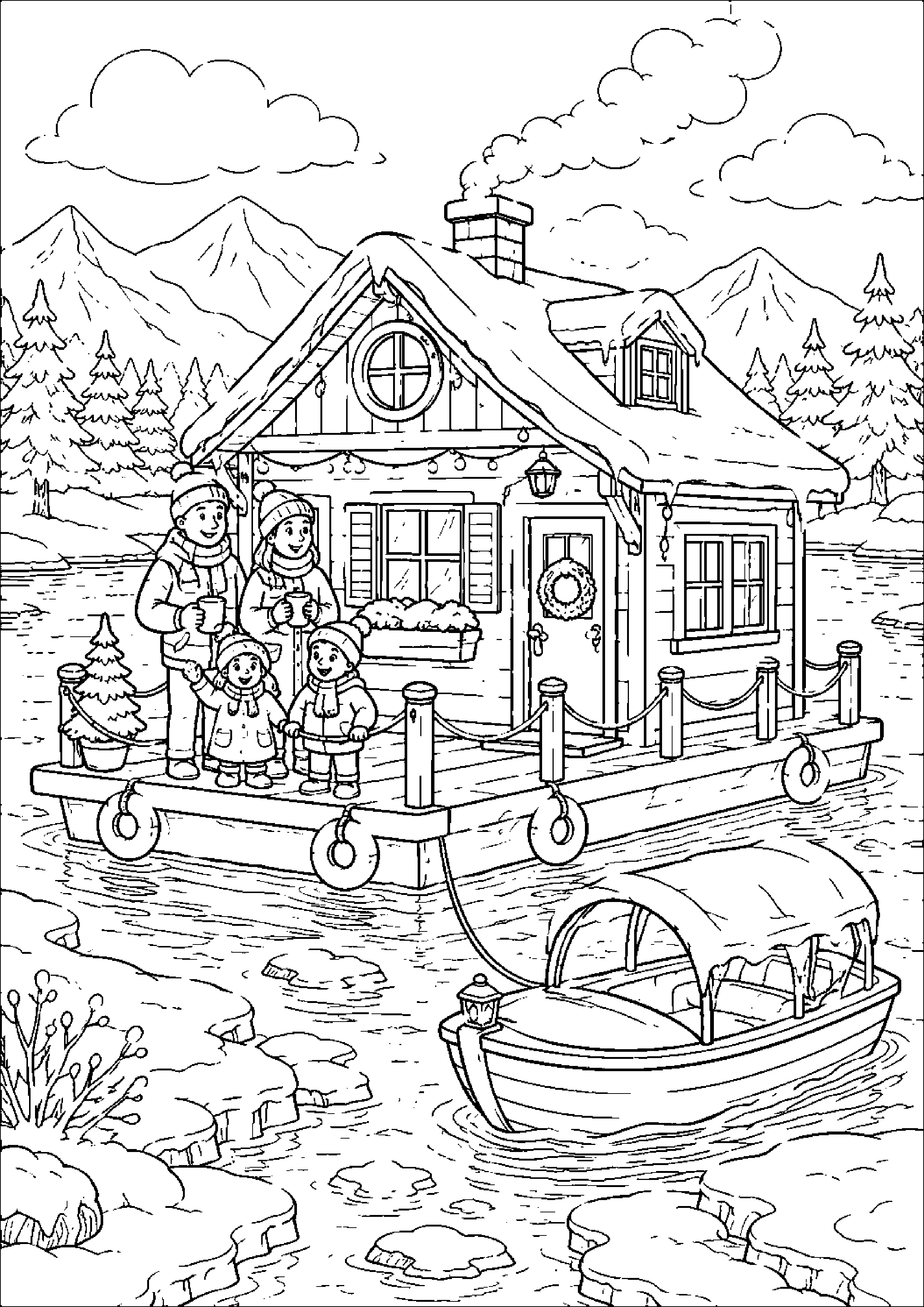 Coloriage maison flottante à imprimer – dessin n°8