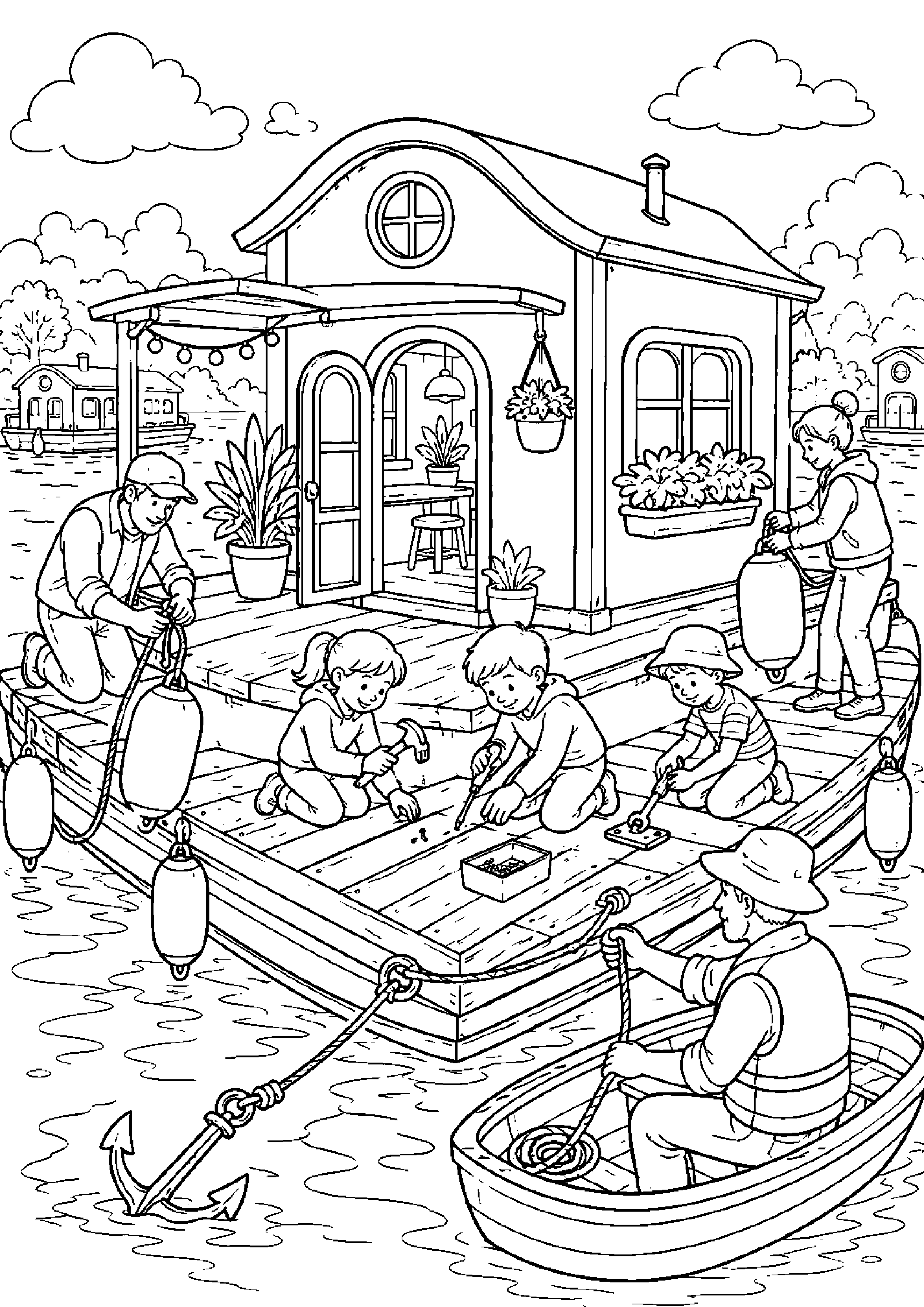 Coloriage maison flottante à imprimer – dessin n°12
