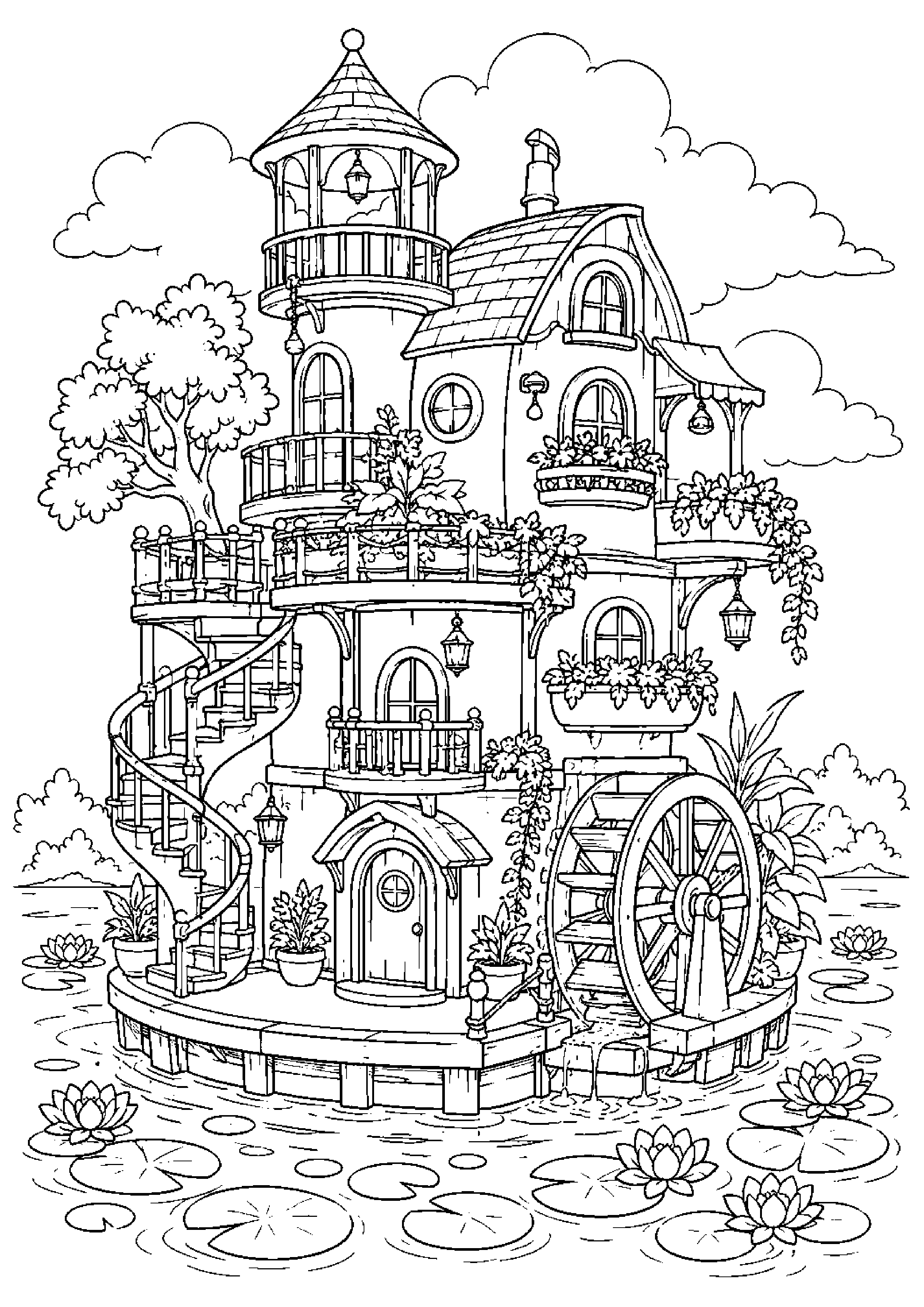 Coloriage maison flottante à imprimer – dessin n°18