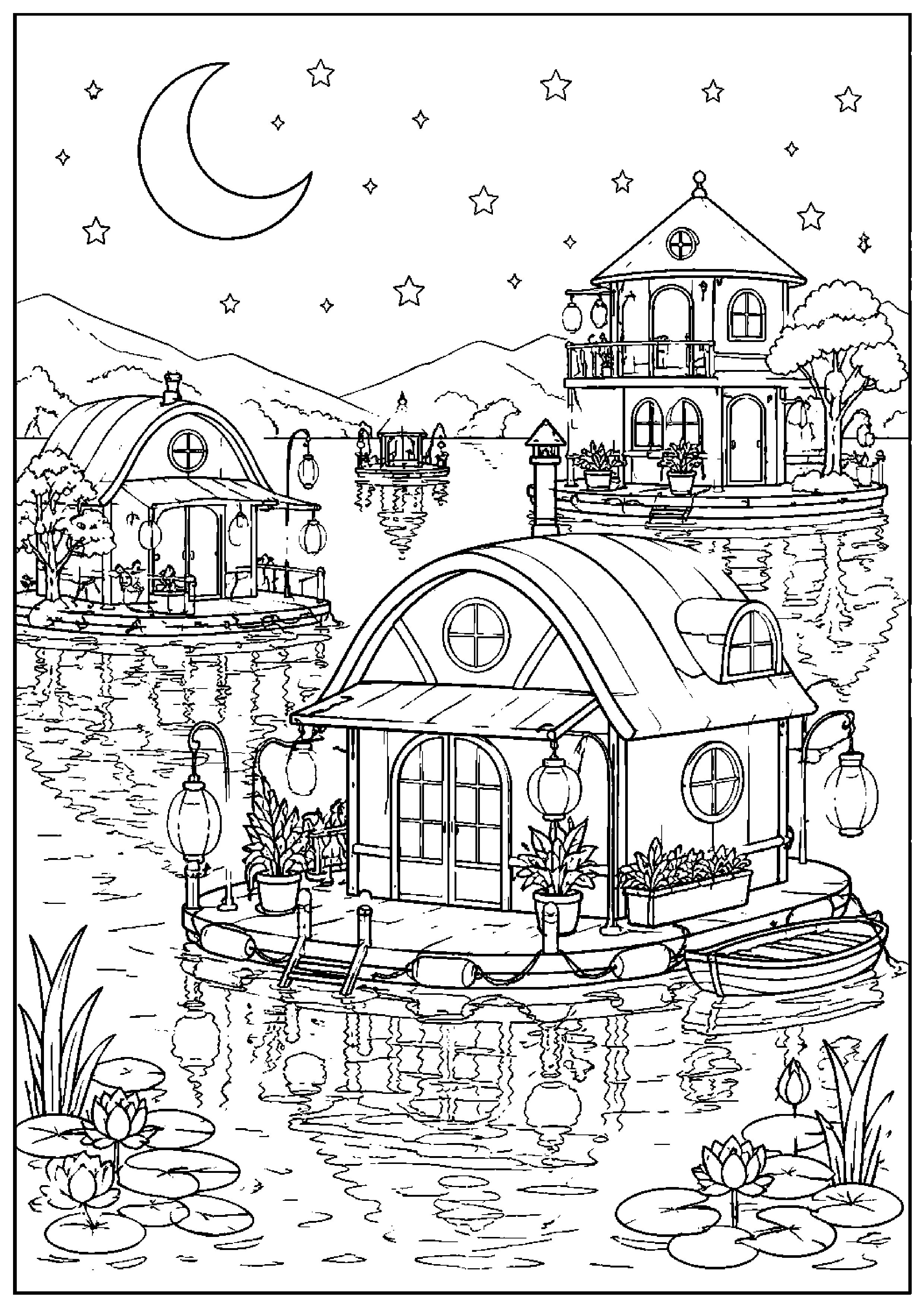 Coloriage maison flottante à imprimer – dessin n°19