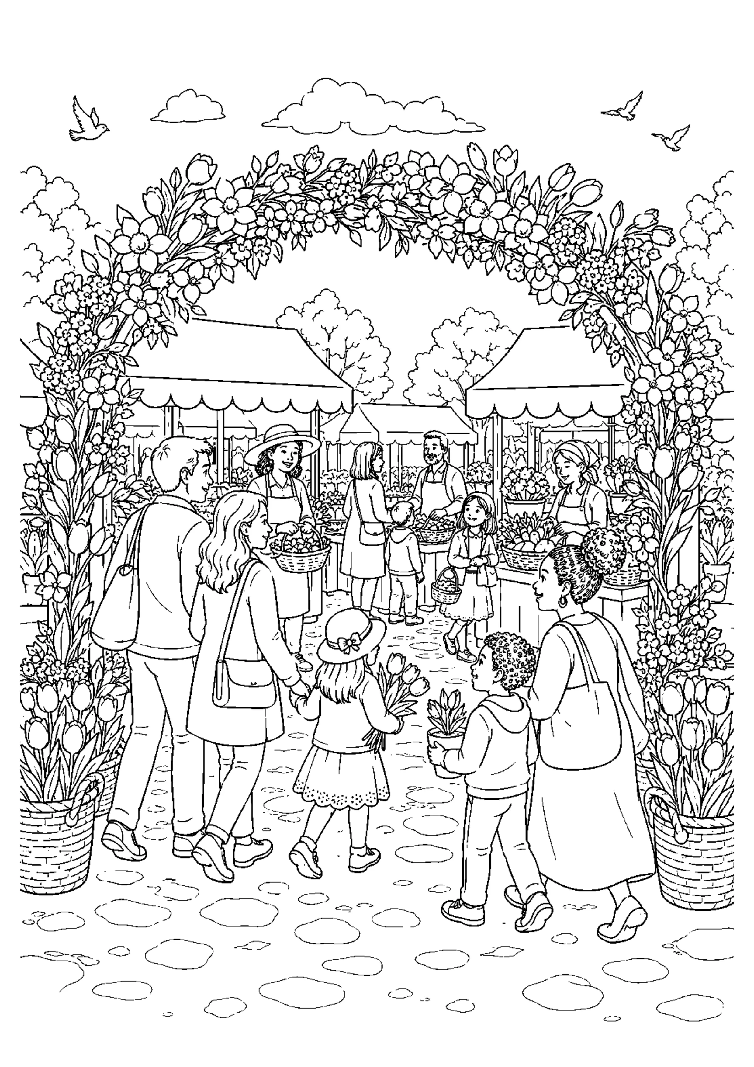 Coloriage marché de printemps : 20 dessins à imprimer