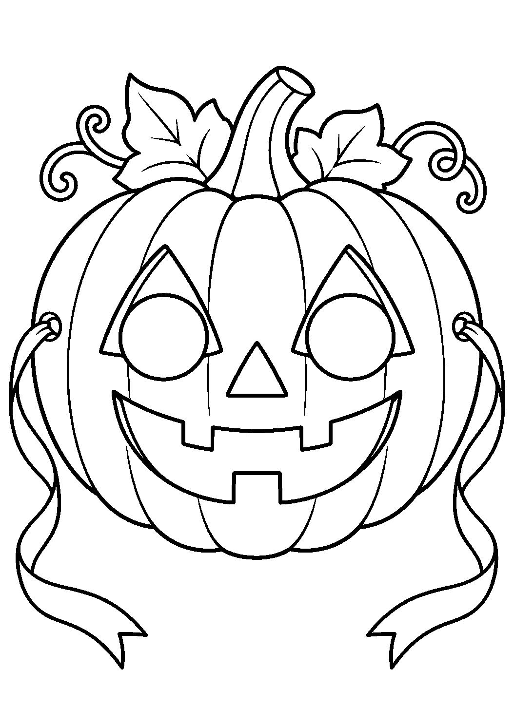 Masque citrouille vu de face avec trous pour les yeux feuilles et rubans