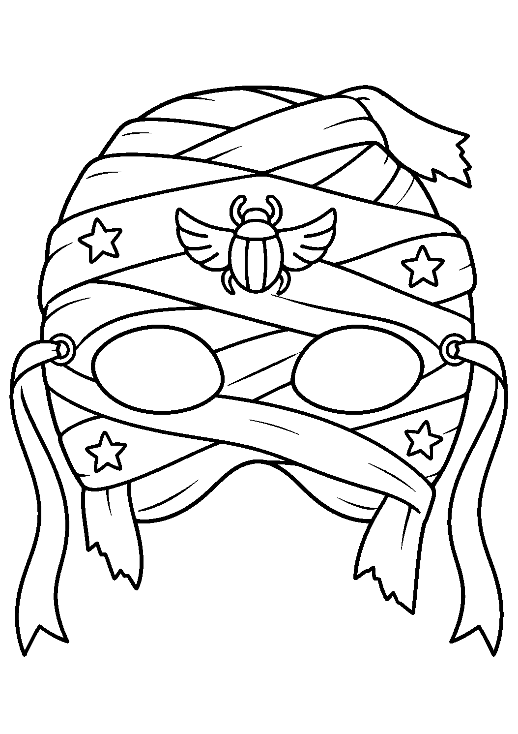 Masque momie vu de face avec bandages trous pour les yeux et rubans