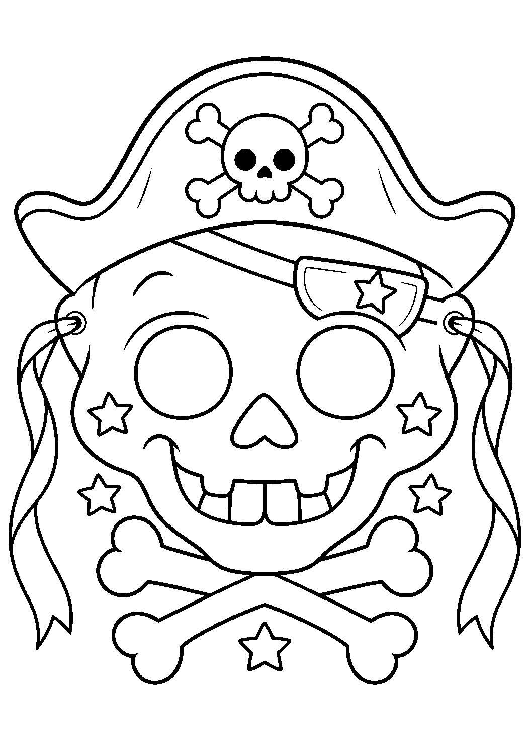 Masque crâne pirate enfant avec chapeau os étoiles et rubans