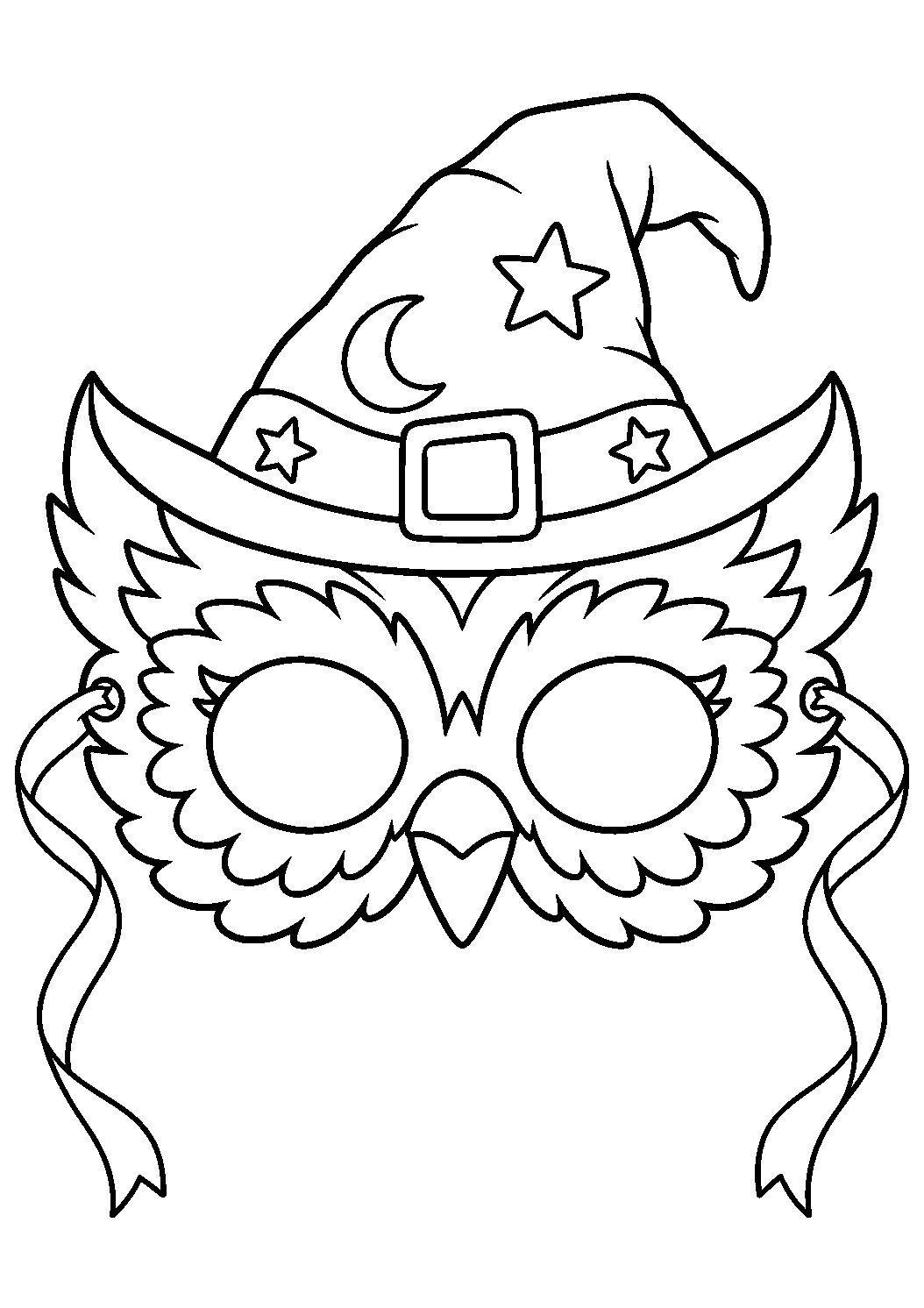 Masque hibou sorcier avec grands trous pour les yeux chapeau et rubans