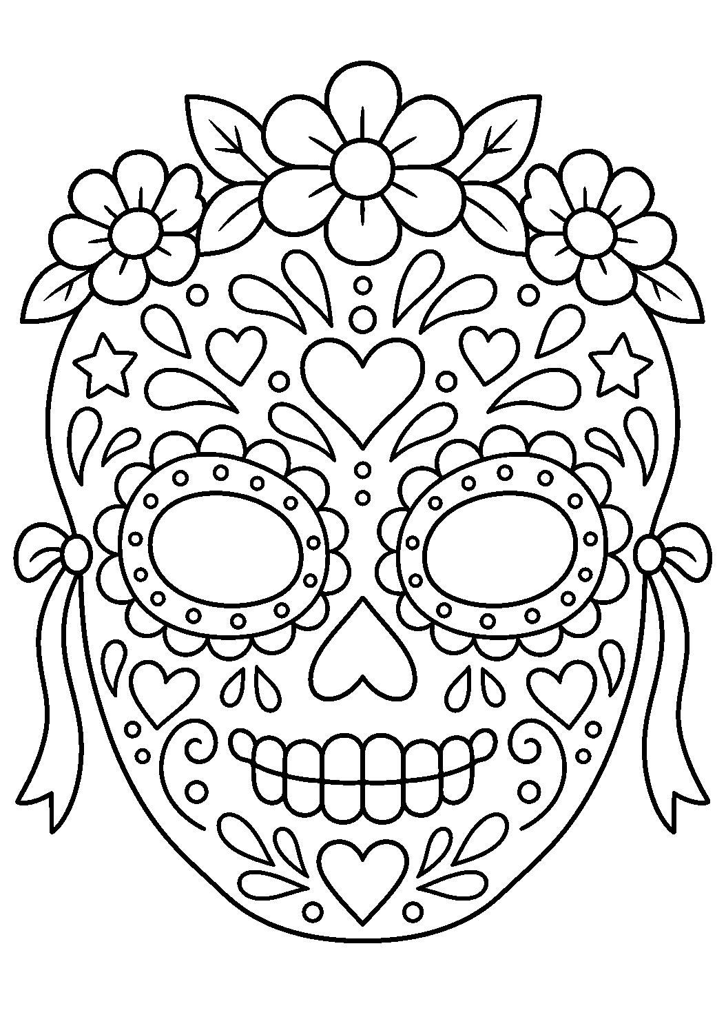 Masque crâne décoratif avec fleurs cœurs et motifs faciles