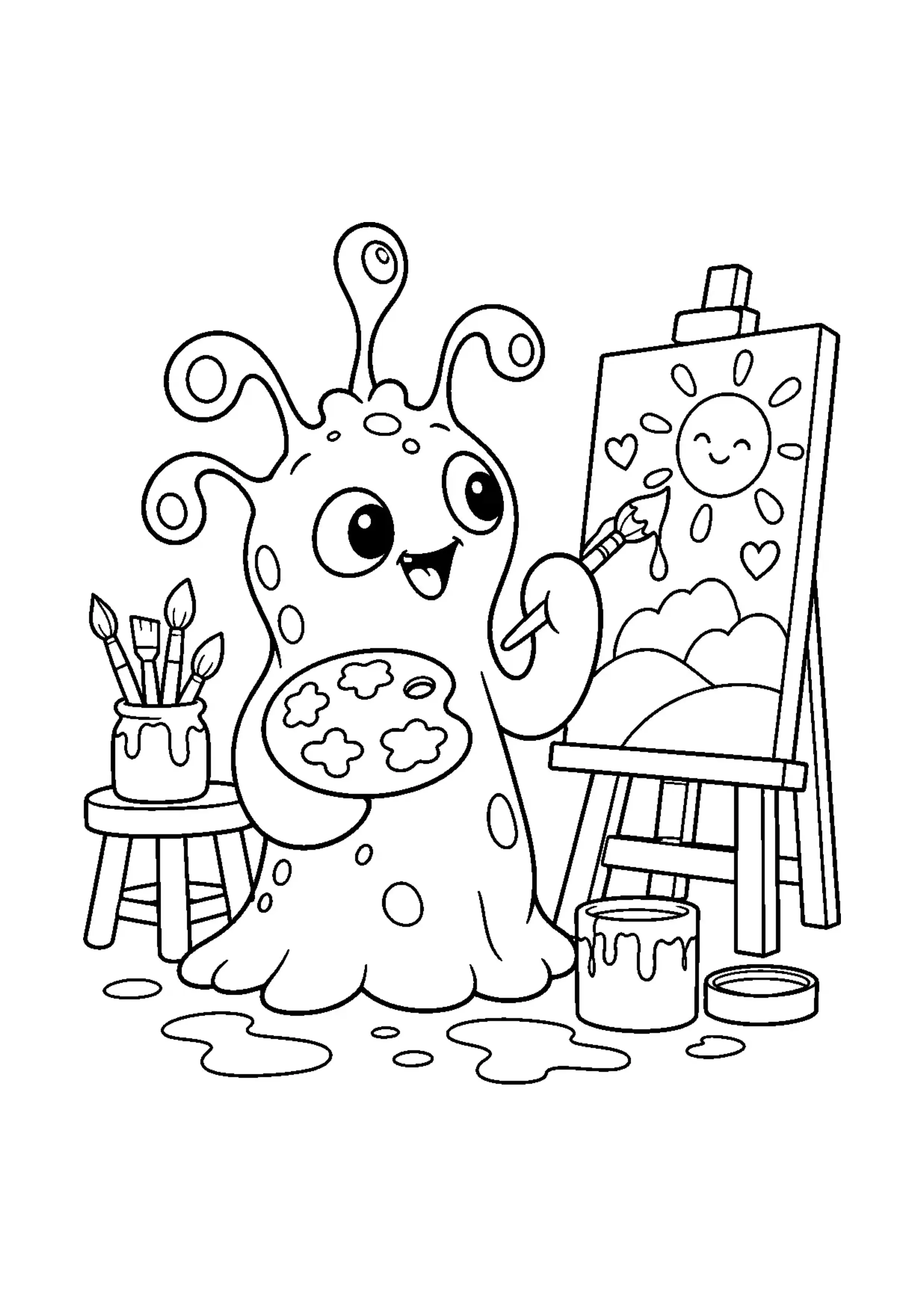 Coloriage monstre mou qui peint à imprimer
