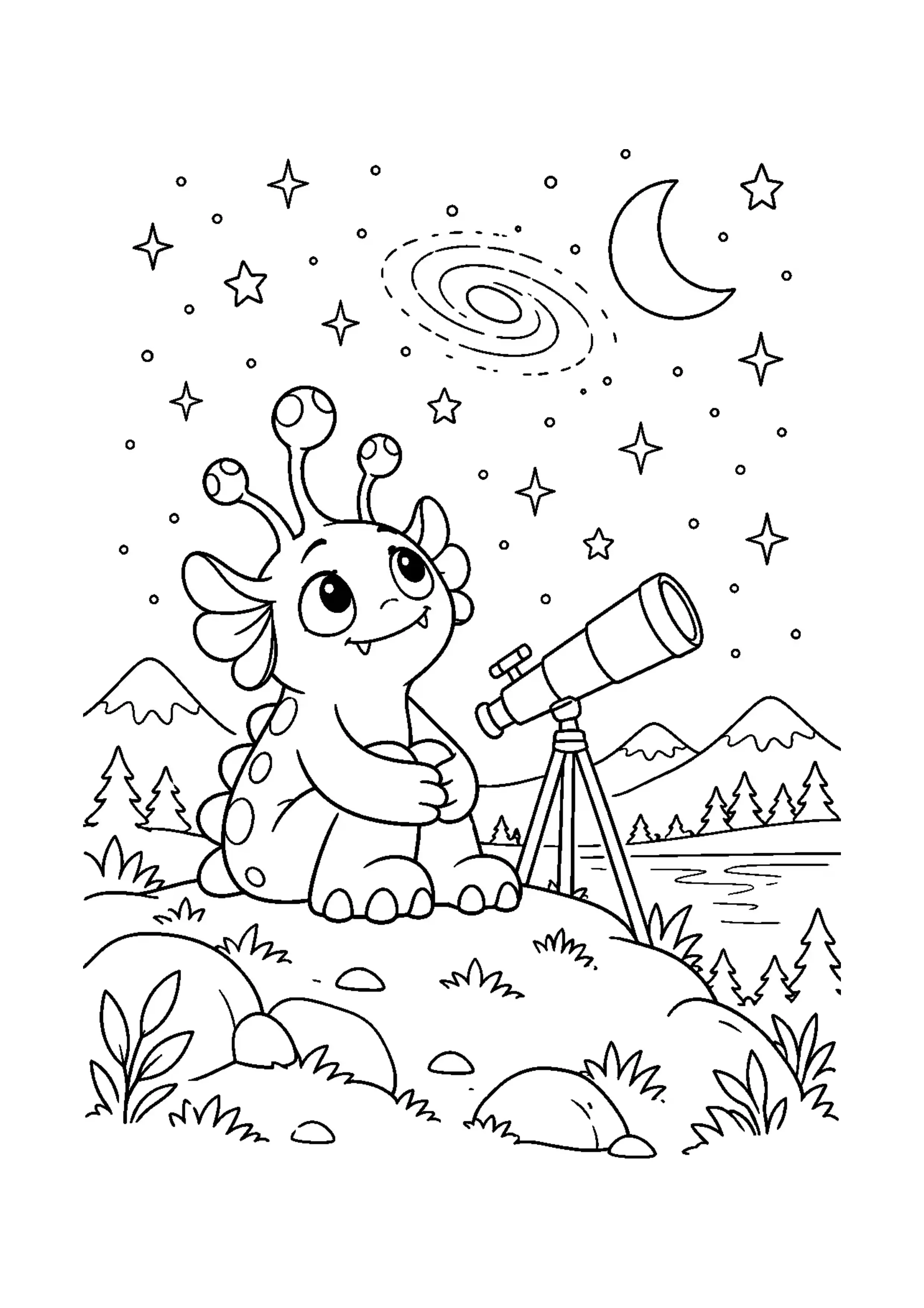 Coloriage monstre qui observe les étoiles à imprimer