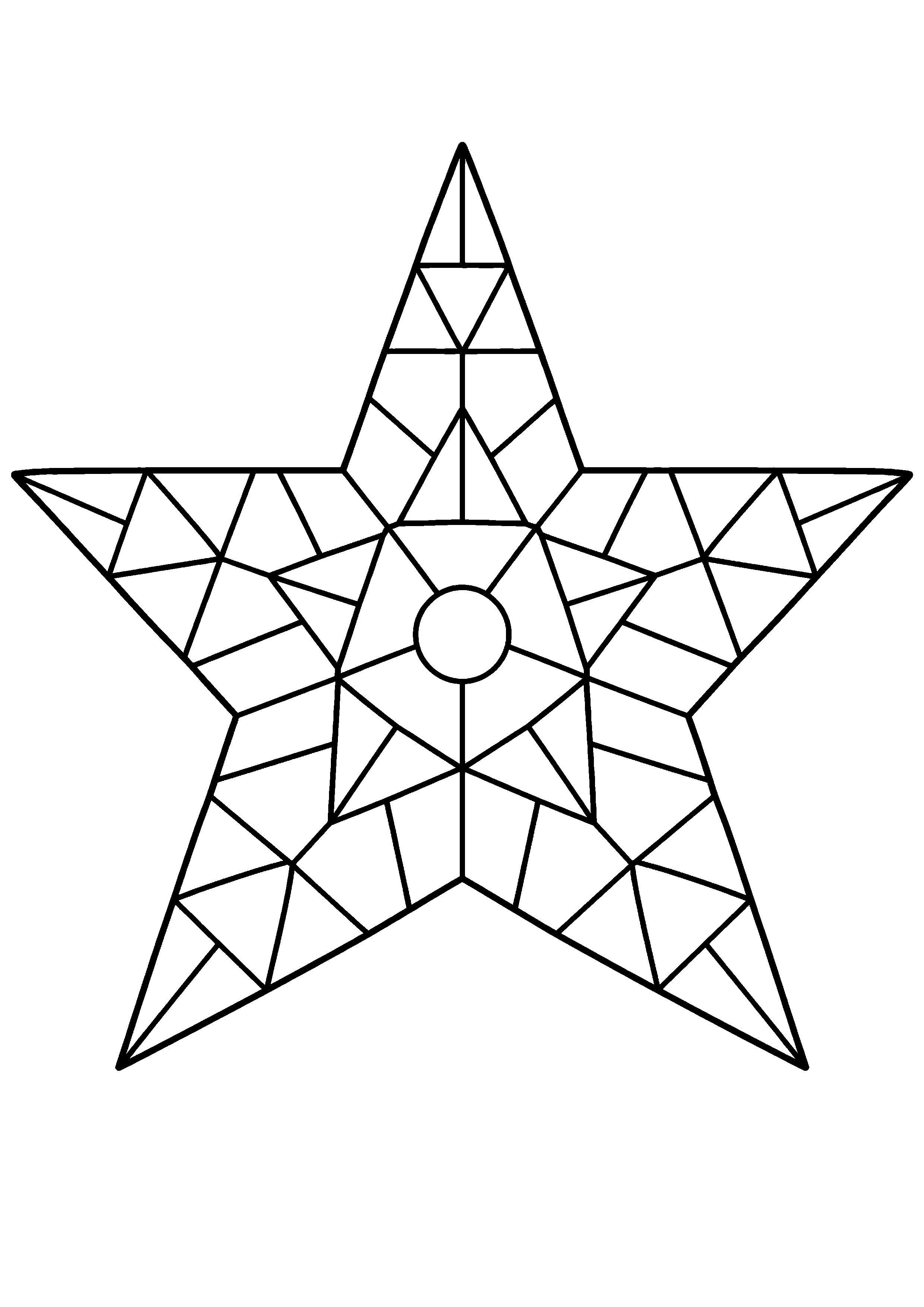 Coloriage mosaïque représentant étoile à cinq branches remplie de tesselles géométriques, motif gratuit à imprimer