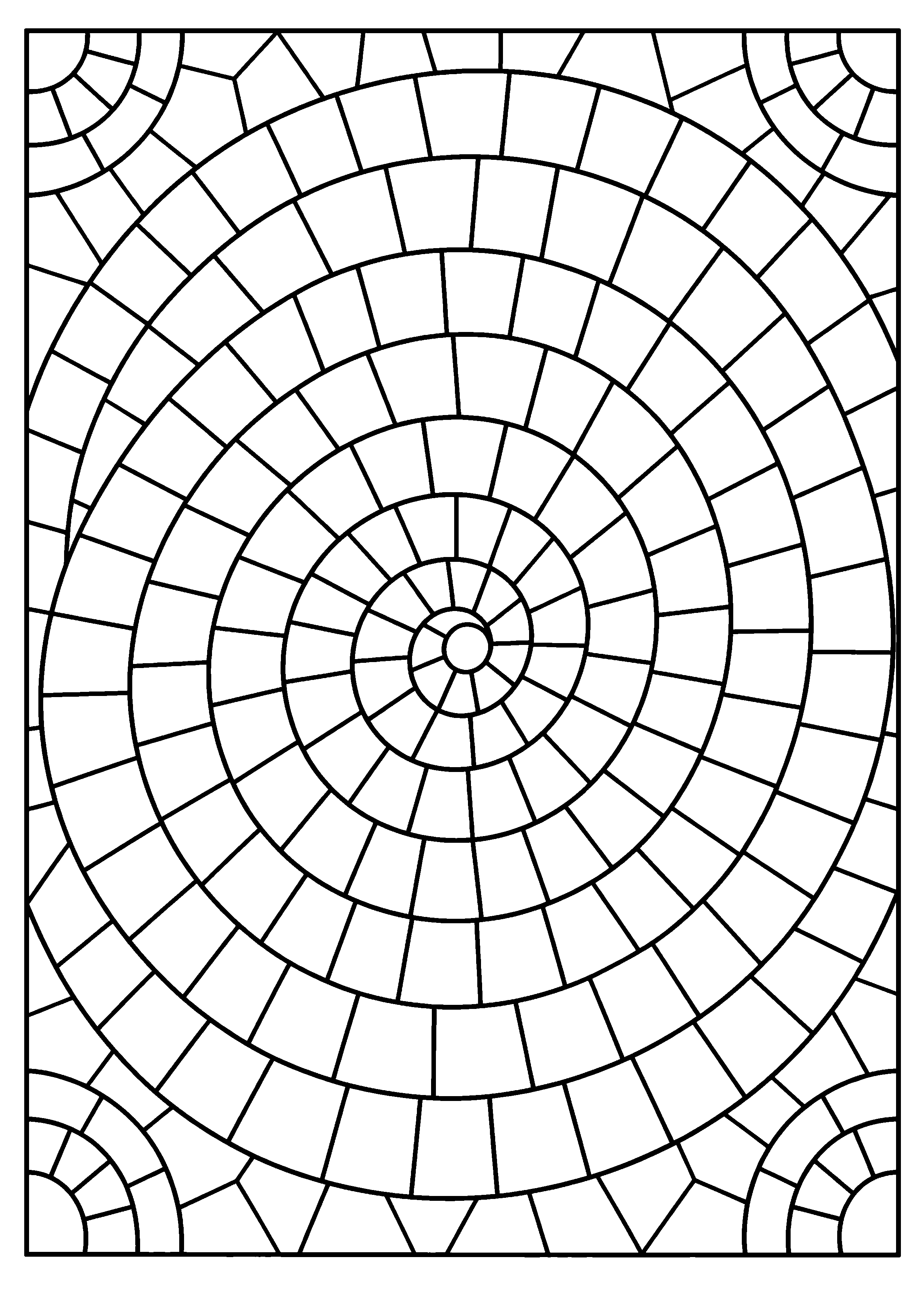 Coloriage mosaïque représentant composition pleine page en spirale faite de tesselles régulières, motif gratuit à imprimer
