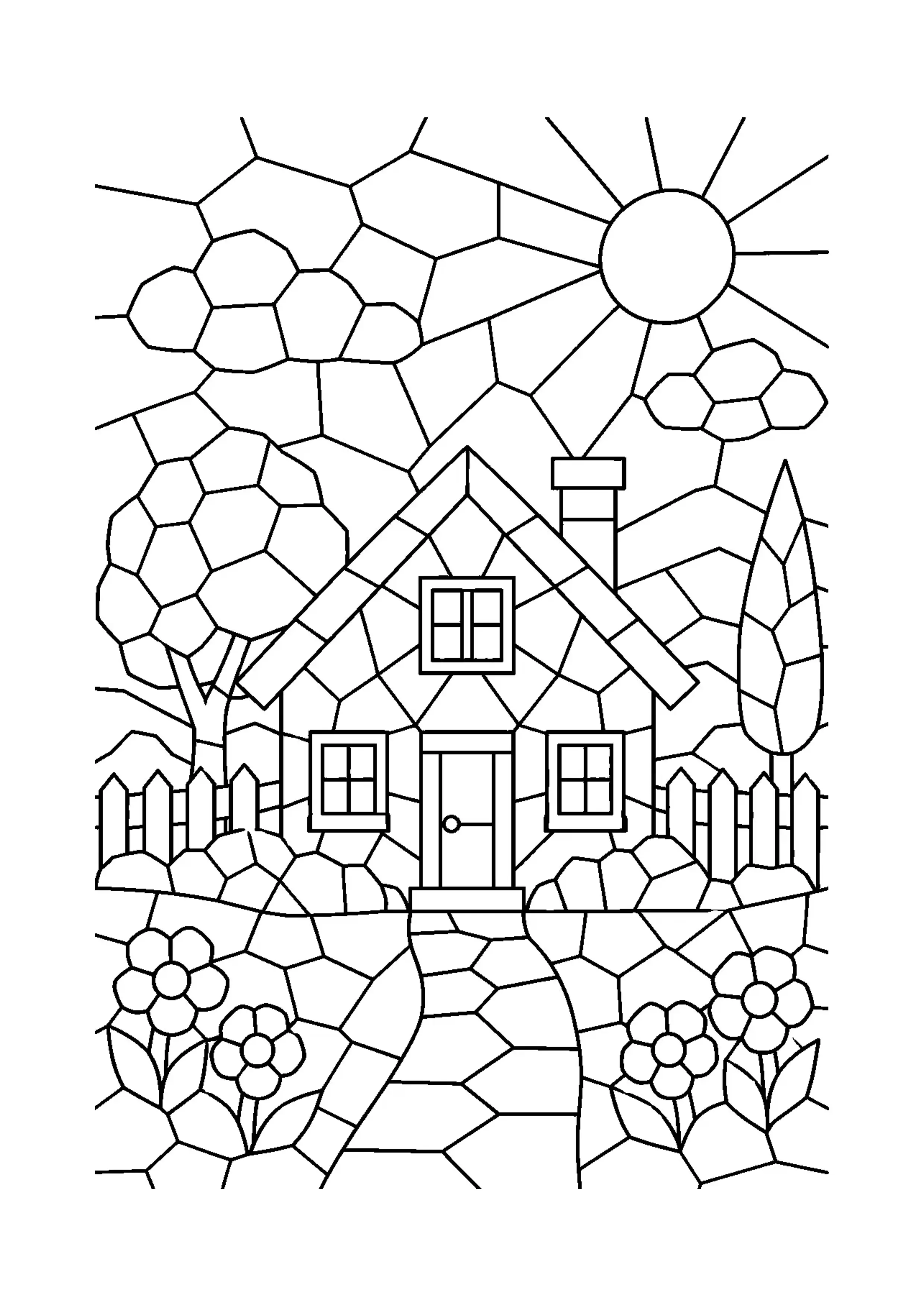Coloriage mosaïque de maison à imprimer