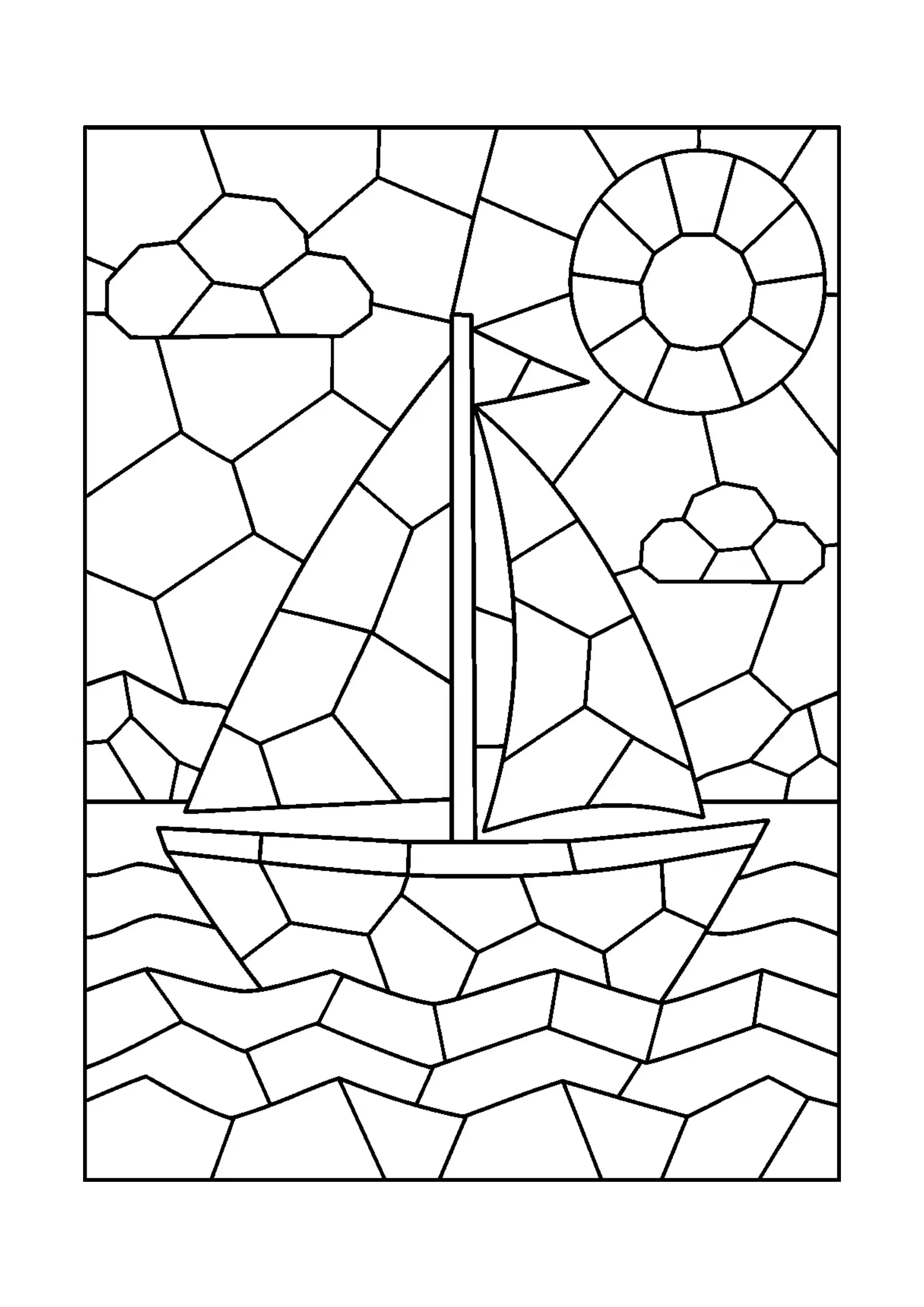 Coloriage mosaïque de bateau à imprimer