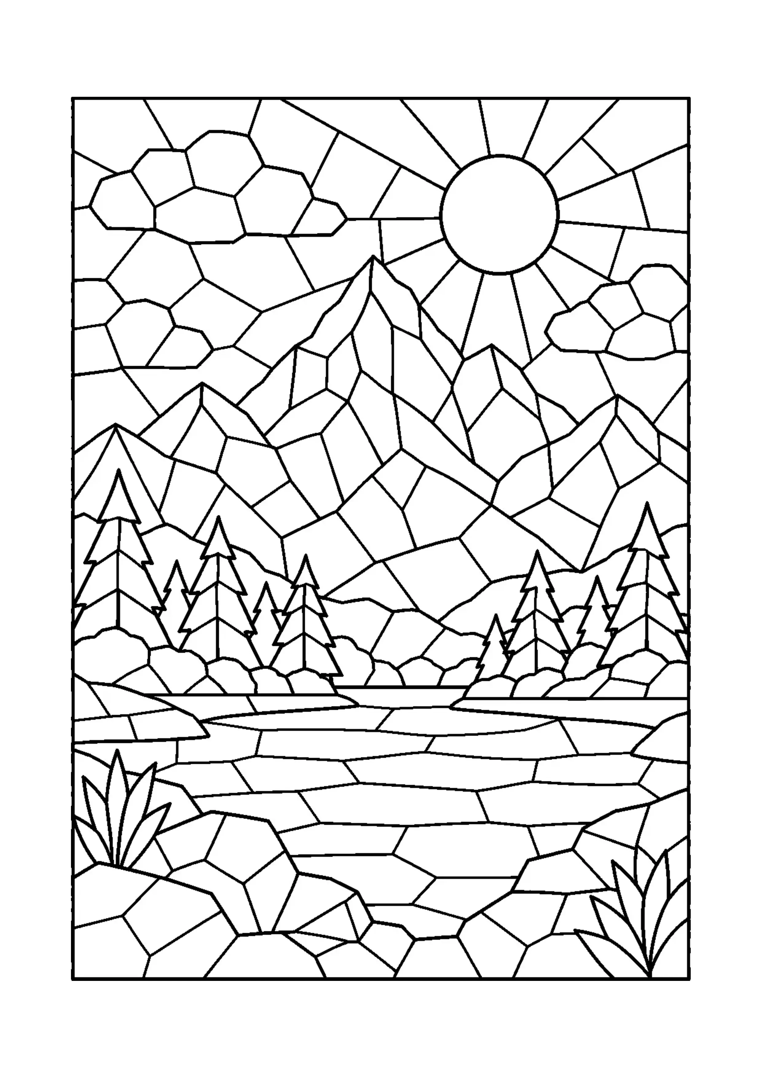 Coloriage mosaïque de montagne à imprimer