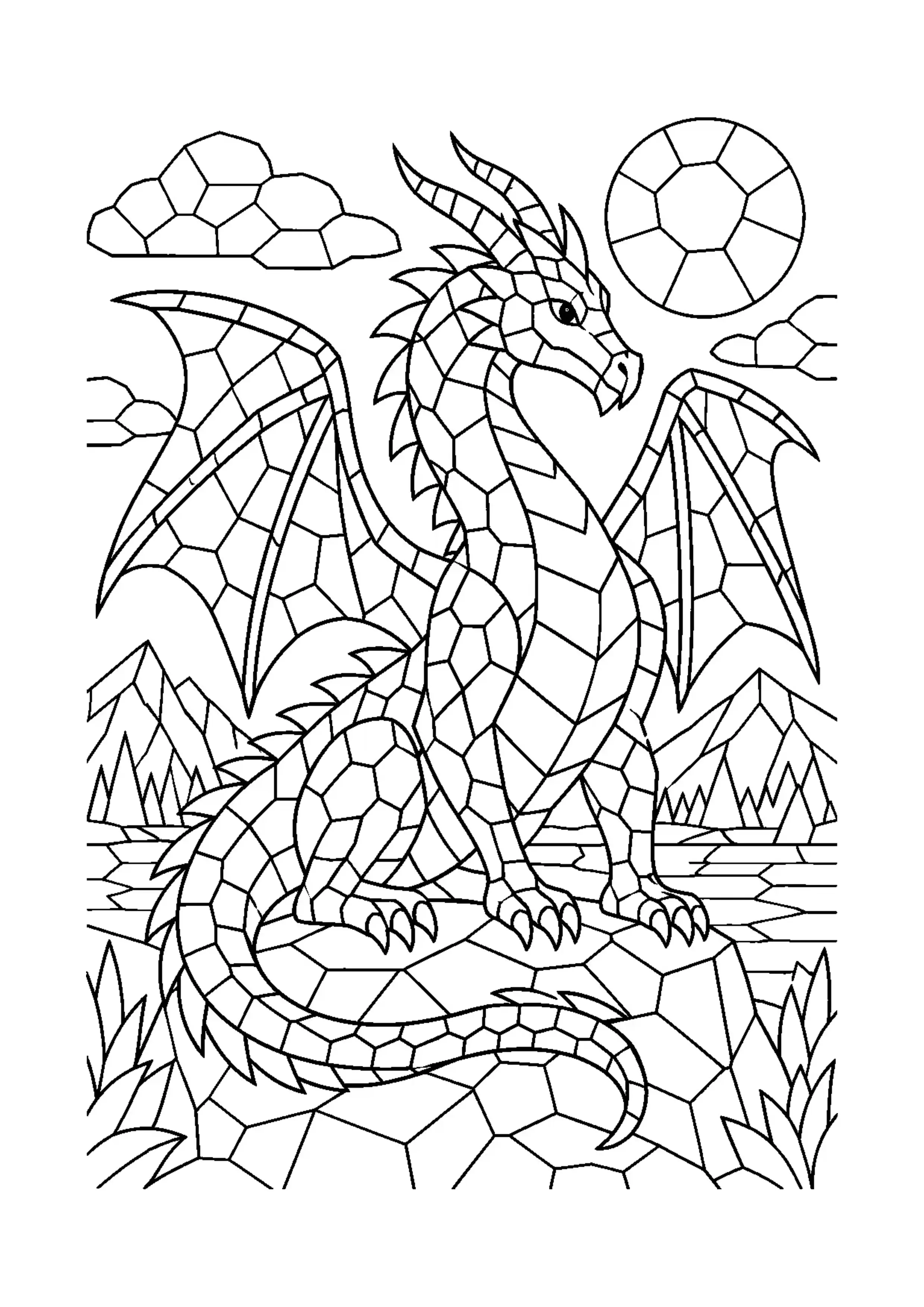 Coloriage mosaïque de dragon original à imprimer
