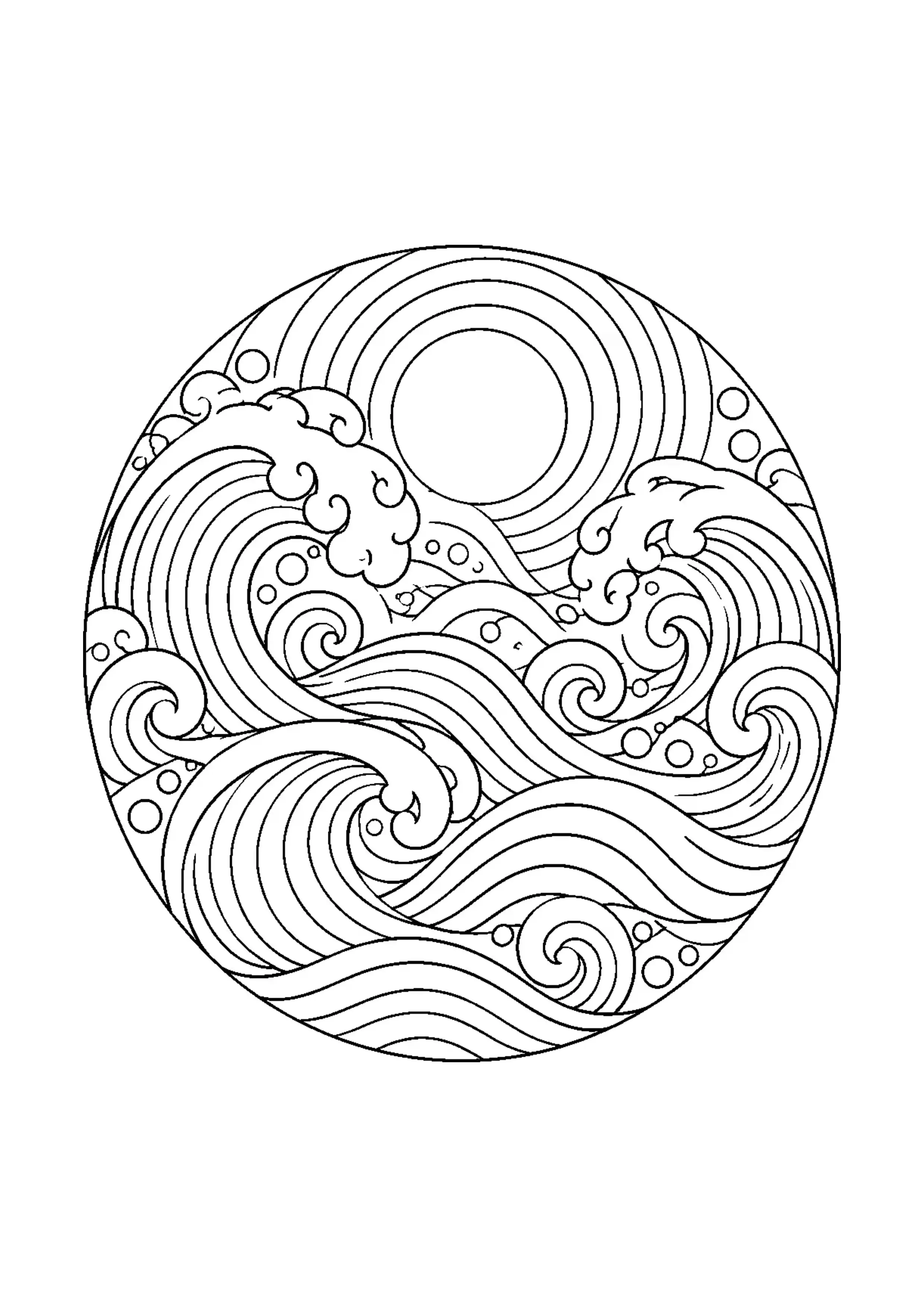 Coloriage vagues japonisantes non traditionnelles à imprimer